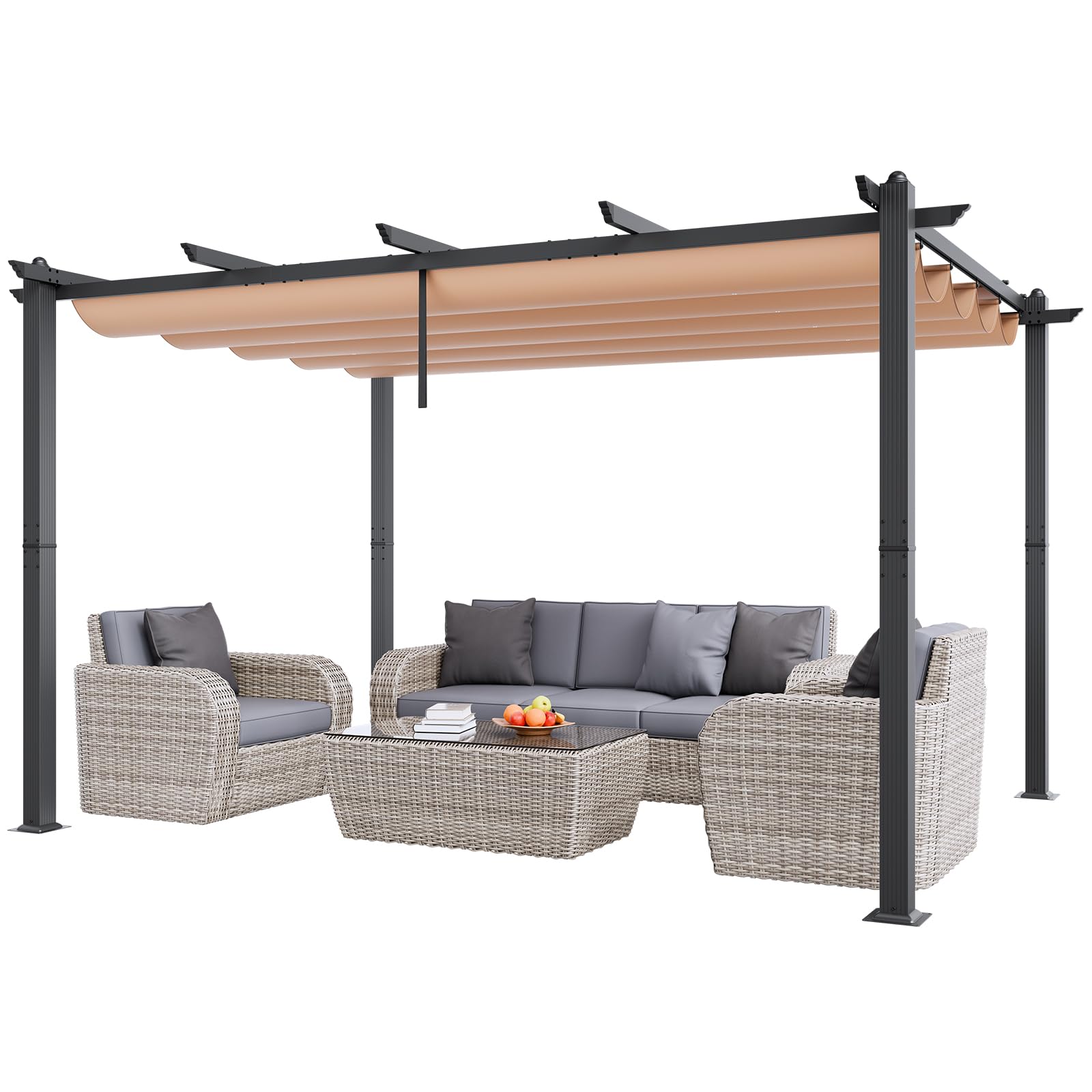 VEVOR 10'x13' Retractable Pergola with Canopy - Aluminum Outdoor Patio Cover, Modern Sun Shade for Backyard, Garden, Deck - Beige | Perfect for Outdoor Dining, Lounging & Entertaining