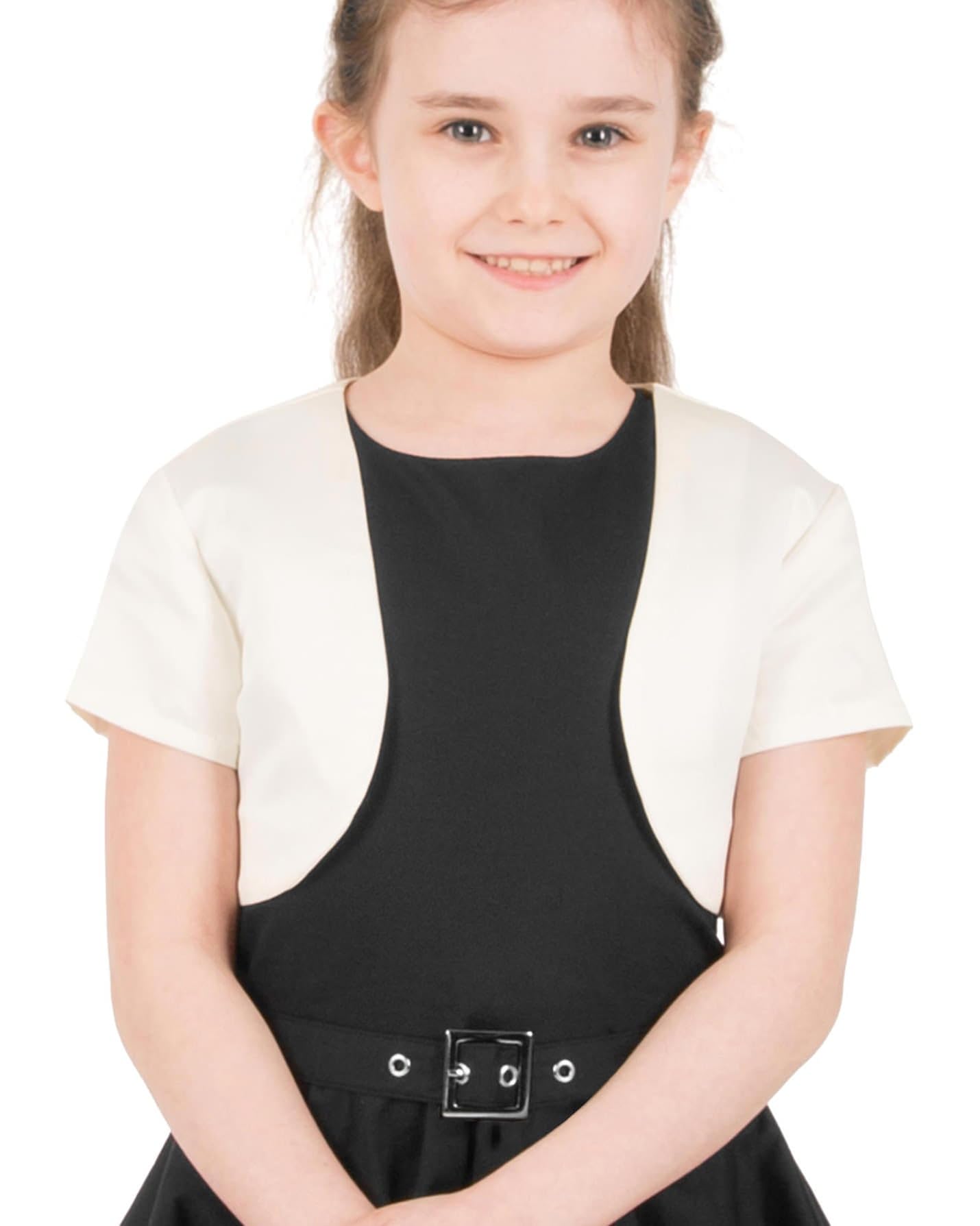 BlackButterfly Kids Satin Short Sleeve Bolero Jacket for Girls - Elegant Satin Shrug for Birthday Parties, Pageants & Special Occasions