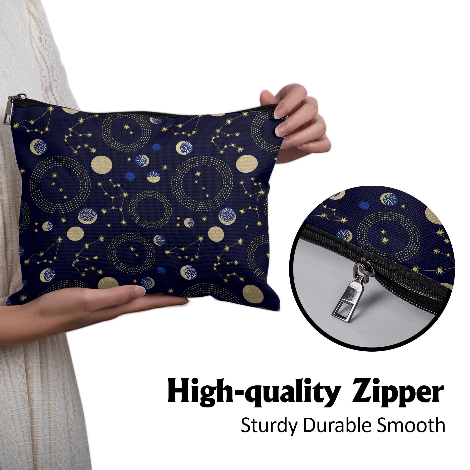 Retro Zodiac Sky Makeup Bag Large Cosmetic Organizer for Women - 10x8 Inch Travel Toiletry Bag with Zipper for Jewelry & Skincare Essentials | Perfect for Travel, Gym & Daily Use
