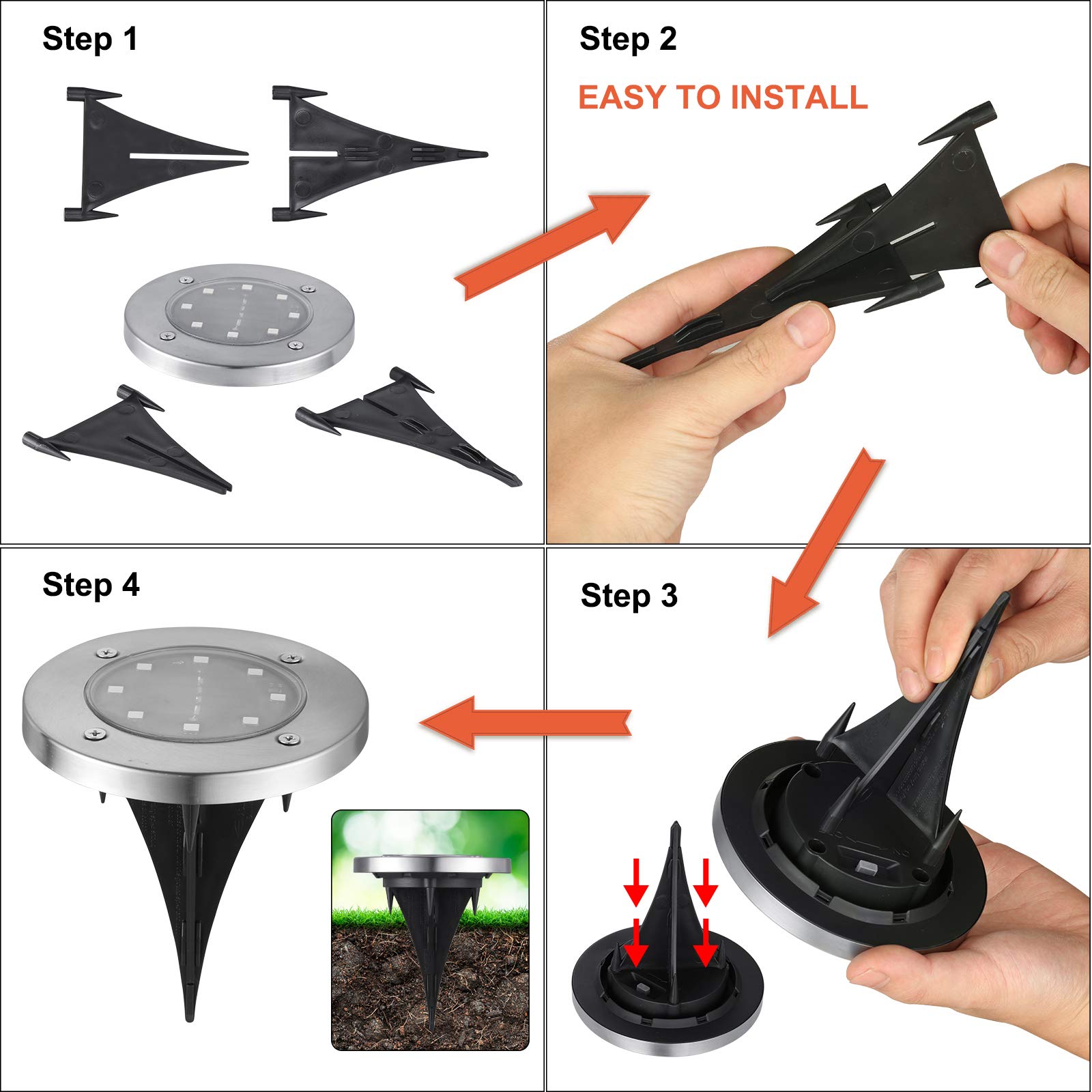LYHOPE 8 Pack Solar Ground Lights Outdoor, 8 LED Waterproof Garden Pathway Lights for Lawn, Yard, Deck, Patio - Landscape Lighting for Walkways & Driveways (White) | Perfect for Nighttime Safety & Garden Decoration