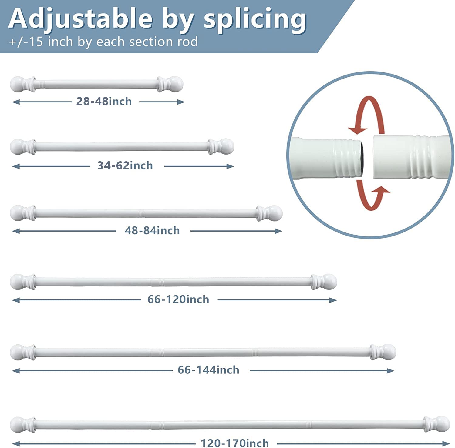 **Extra Long Heavy Duty Curtain Rods 120-170 Inches (10-14.2 ft) - 1