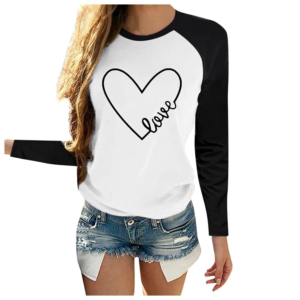FABIURT Women's Long Sleeve Casual Sweatshirt - Round Neck Loose Pullover Top with Love Print for Everyday Wear | Perfect for Work, Dating & Weekend Outfits