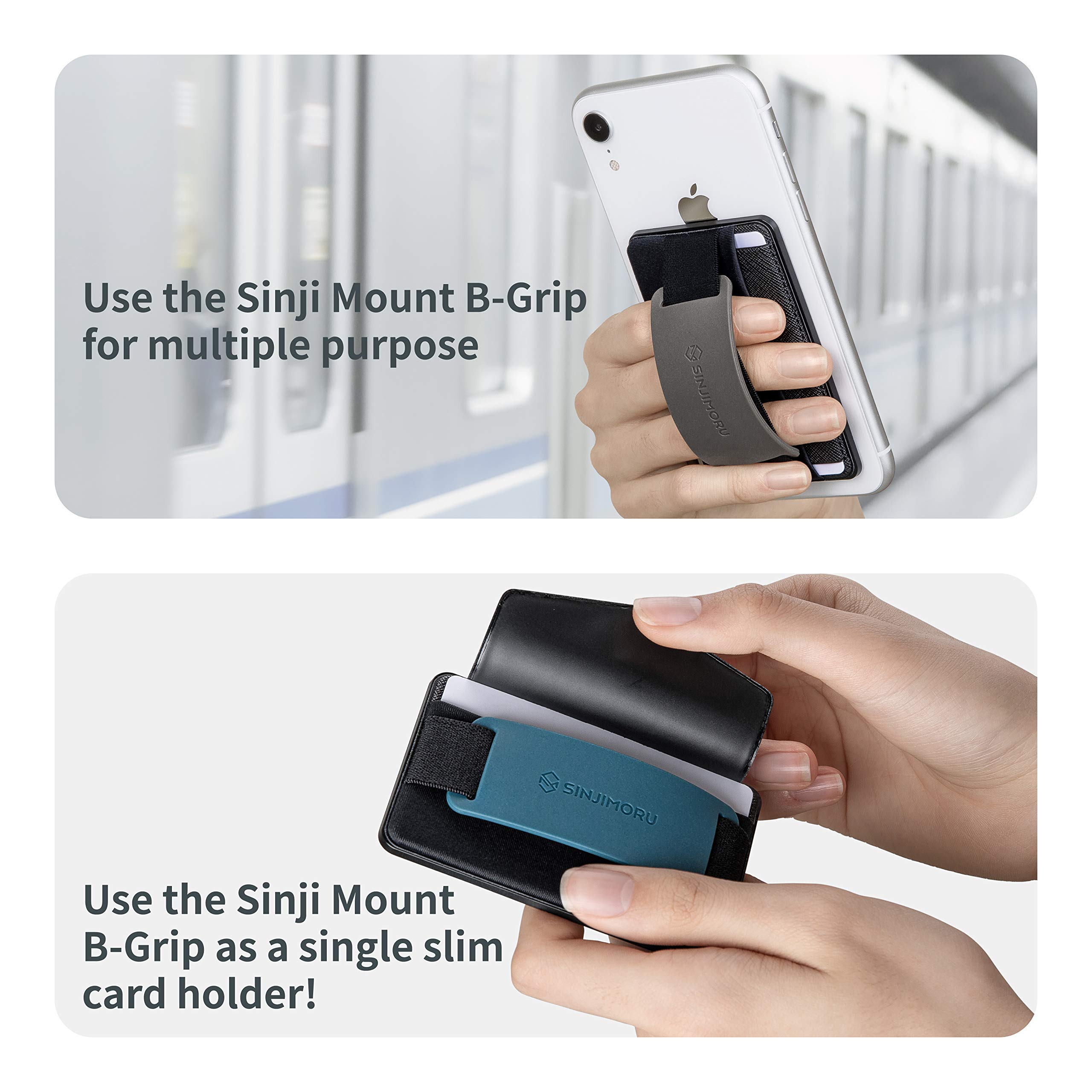 Sinjimoru Detachable Phone Wallet with Card Holder - Multi-Function Phone Stand & iPhone Grip for Wireless Charging (Not for MagSafe) | Perfect for Travel, Shopping & Daily Use - Sinji Mount B-Grip