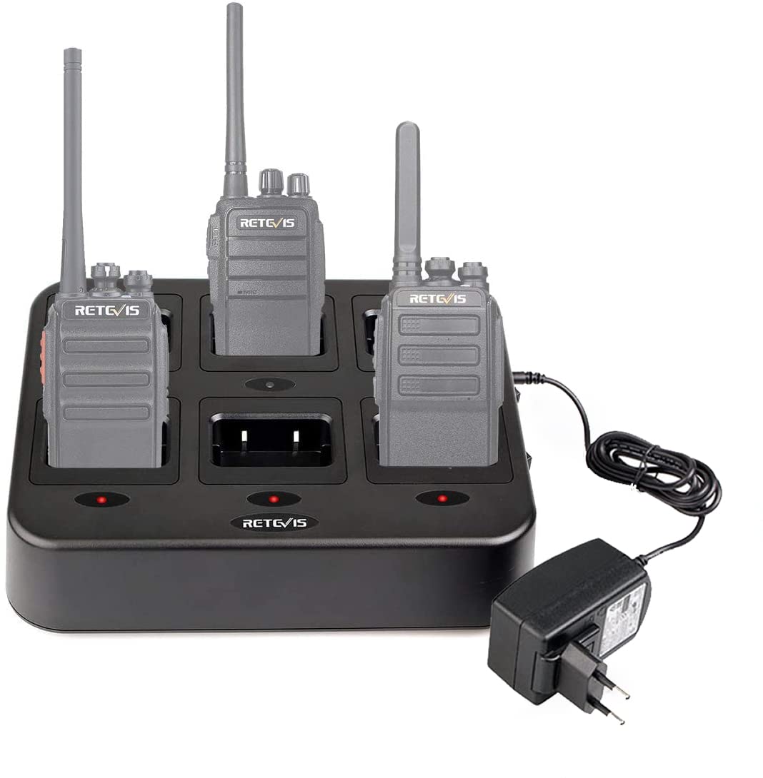 Retevis RT24 RT28 RT21 Walkie Talkie 6-Slot Charger - Fast & Efficient Charging for 6 Radios or Batteries - Ideal for Outdoor Adventures, Construction Sites, and Emergency Communication