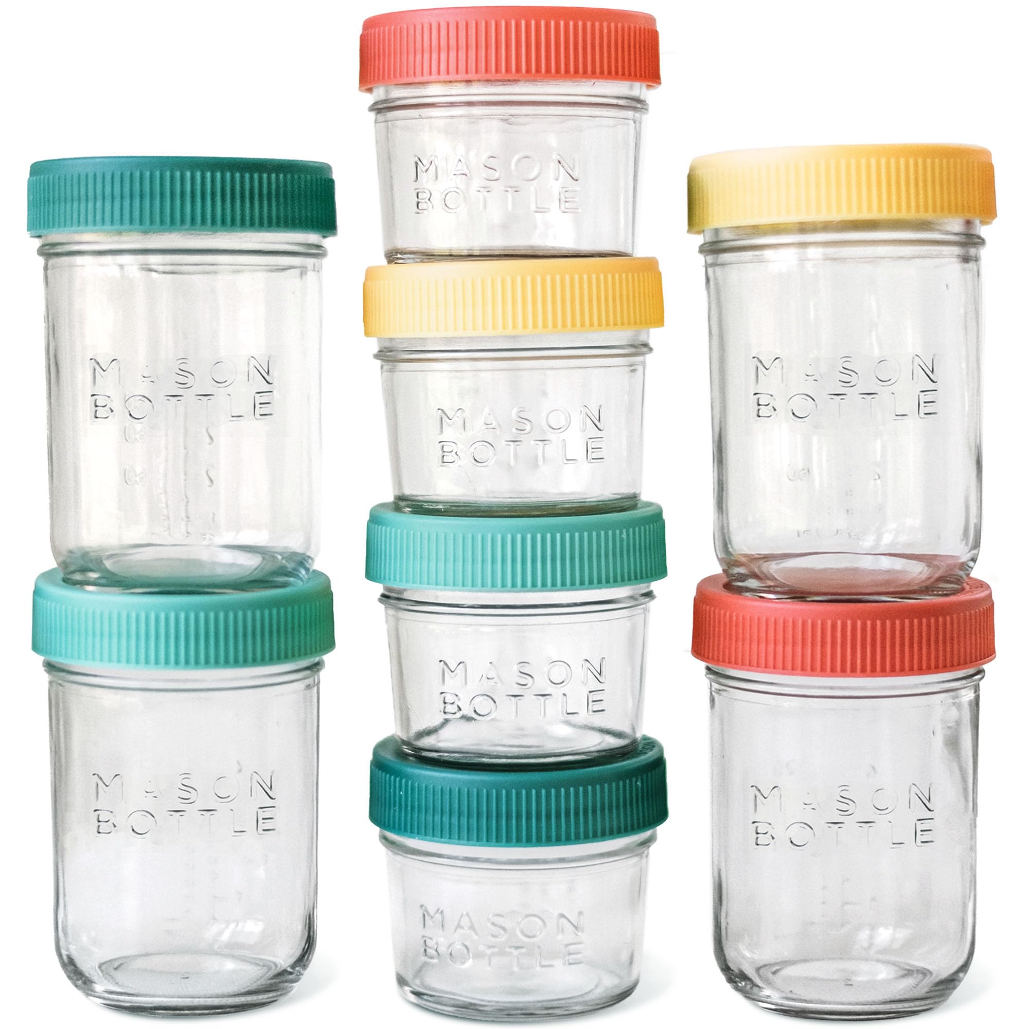 **Mason Bottle Breast Milk Storage Glass Jars (4oz & 8oz, 8-Pack) - Reusable Airtight Baby Food Containers with Lids - Freezable, Stackable Glass Bottles for Baby Formula & Breast Milk Storage - Perfect for Daycare, Travel & Pumping Moms**