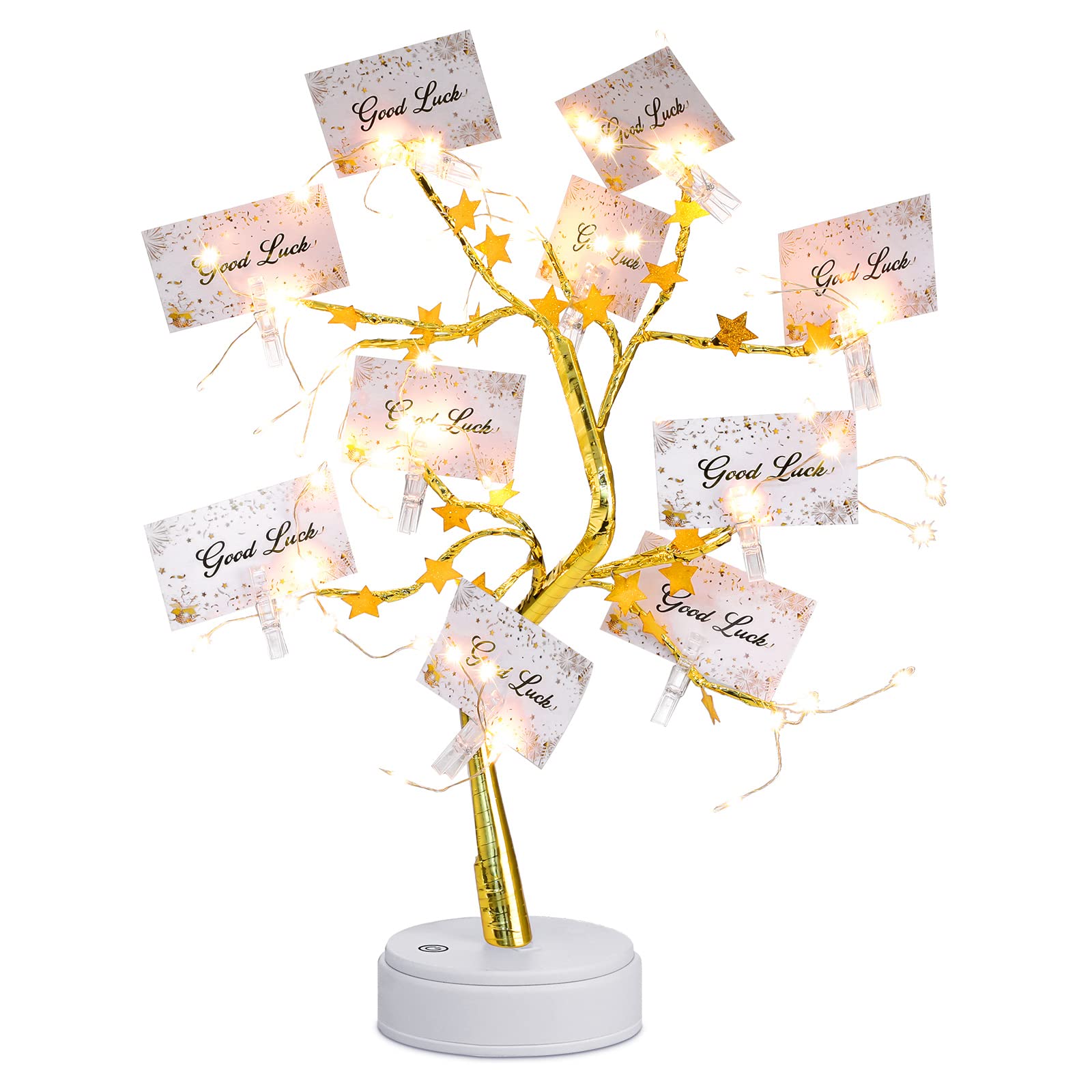 Coume LED Money Tree Gift Card Holder - 15 Clear Clips, Gold/Silver Tabletop Display with Birch Twig for Wedding, Birthday, Anniversary - Perfect for Party Decorations & Gift Presentations