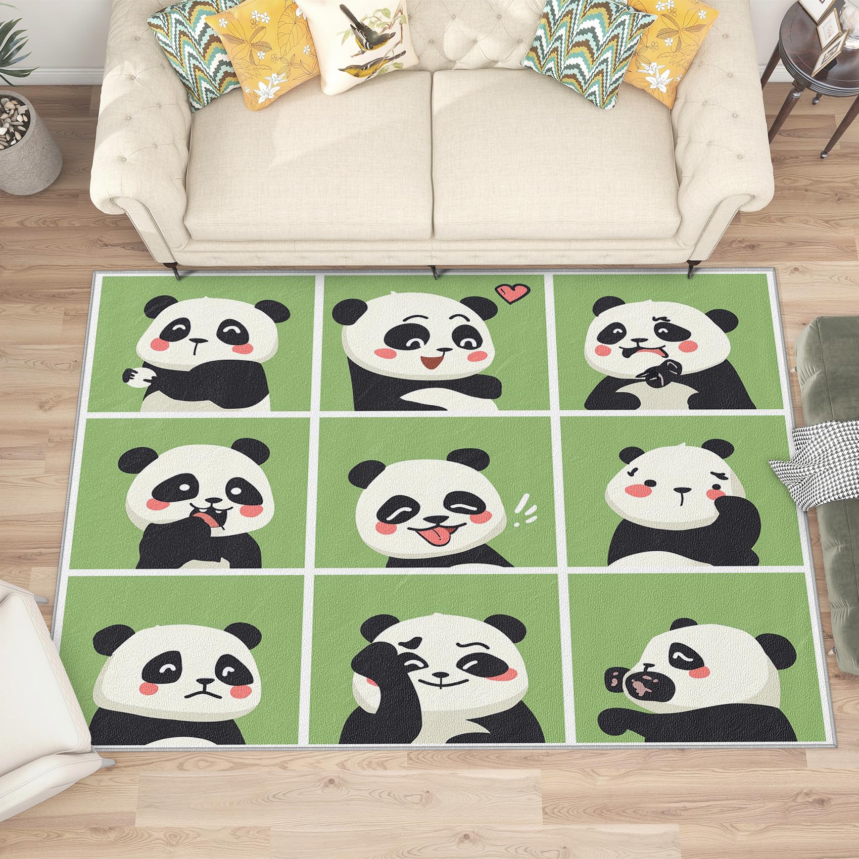 SherAvant 5x6 Panda Area Rug for Kids Room - Cute Cartoon Animal Nursery Rug, Kawaii Green Playroom Carpet - Soft Baby Floor Mat & Panda-Themed Home Decor Gift (Perfect for Nursery, Playroom, Bedroom Decor)