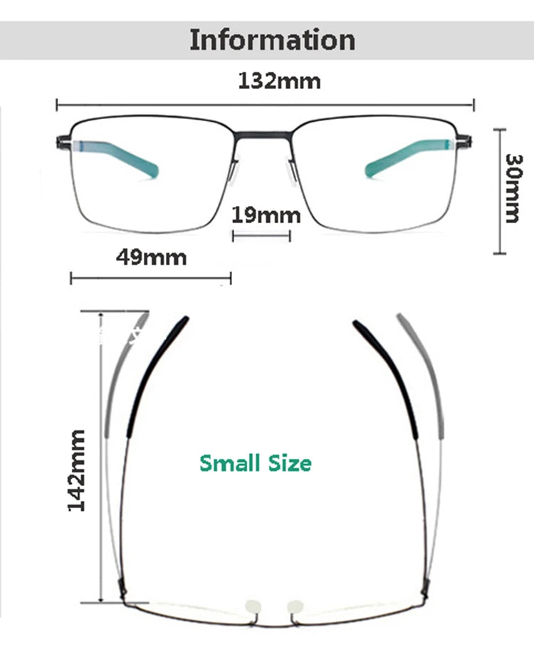 Unisex Full Rim Square Screwless Titanium Alloy Eyeglasses Frame 13519 - Lightweight Durable Glasses for Work, Reading & Fashion