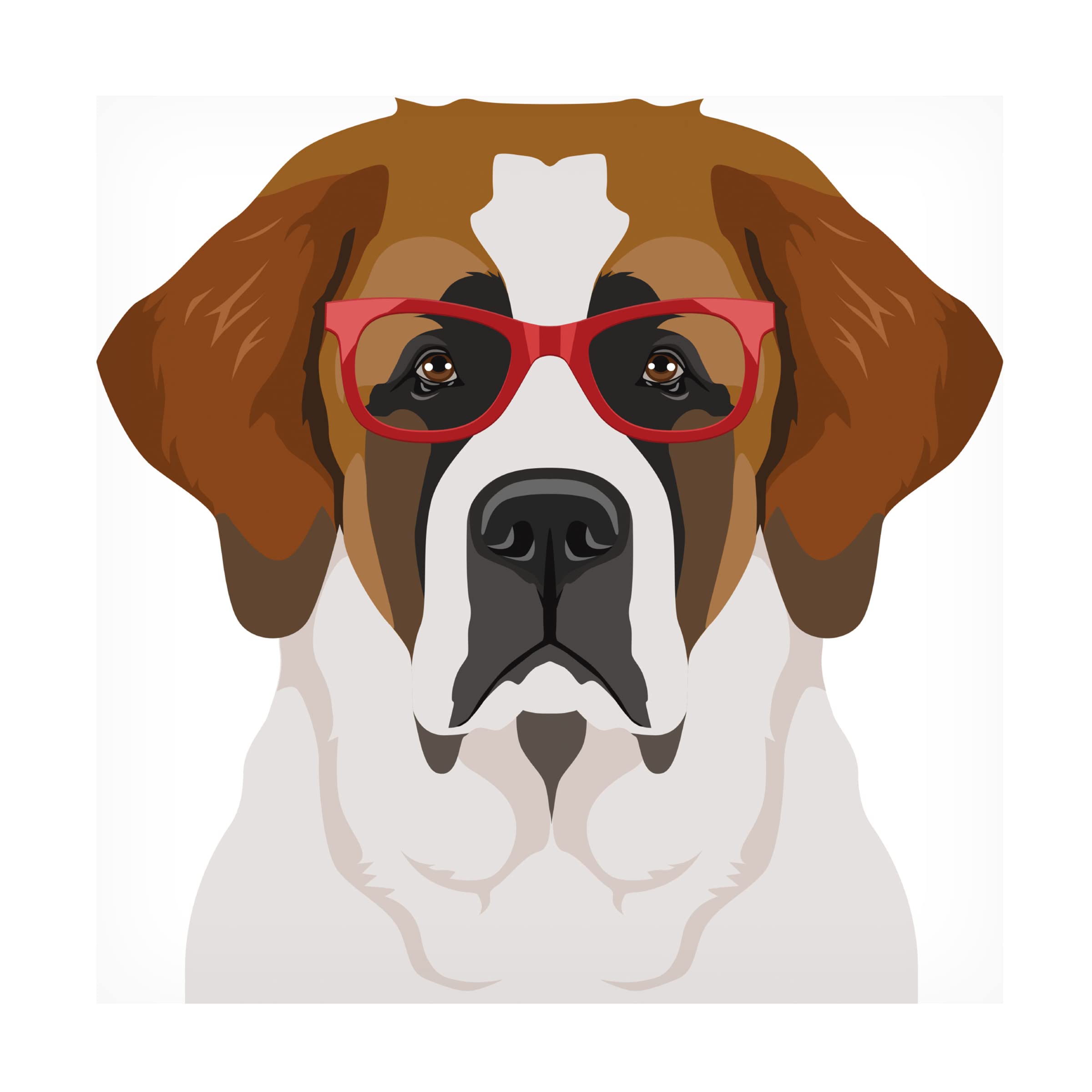 Trademark Fine Art 'Saint Bernard Wearing Hipster Glasses' Canvas Wall Art Print - Funny Dog Portrait for Living Room, Bedroom & Office Decor