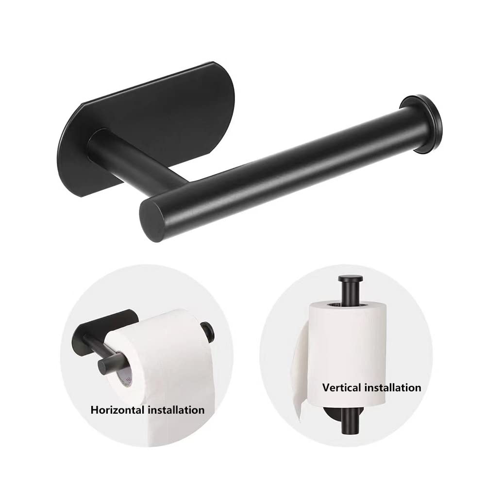 WYSE Self-Adhesive Black Toilet Paper Holder - No Drill Stick-On Bathroom Organizer, SUS304 Stainless Steel RV Toilet Roll Holder - Perfect for Small Bathrooms, RVs, Campers & Apartments