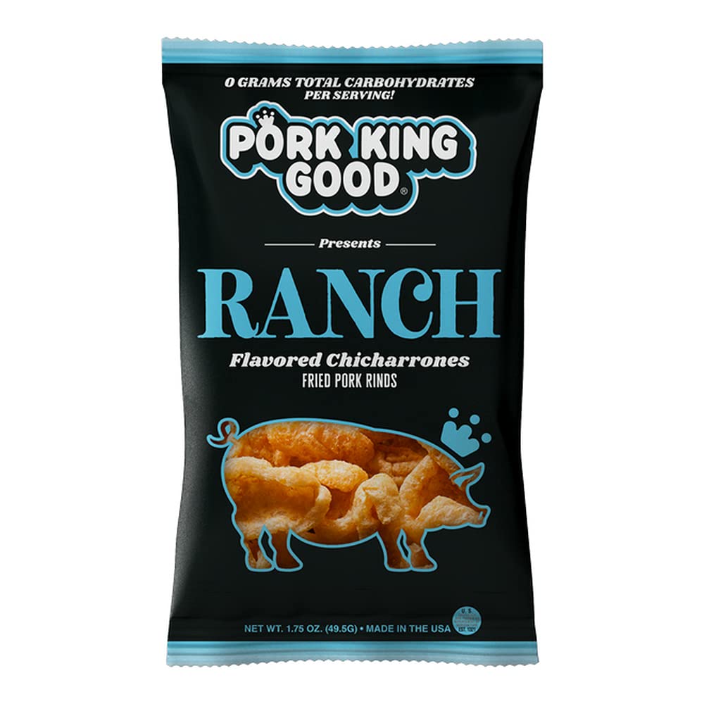 Pork King Good Ranch Pork Rinds (Chicharrones) - 24 Pack Keto-Friendly Snacks | Low Carb, Gluten-Free Crunchy Treat for Ketogenic Diet, Weight Loss & Healthy Lifestyle | Perfect for Parties, Movie Nights & On-the-Go Snacking