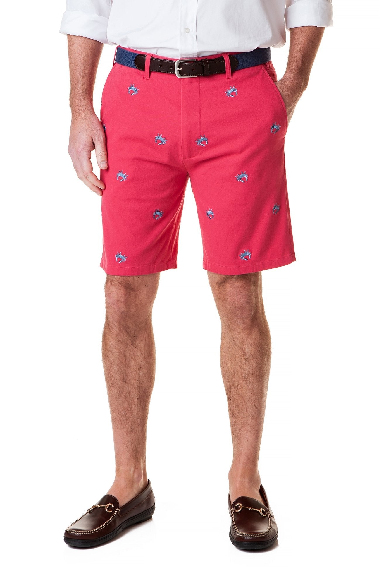 Cisco Short Stretch Twill Hurricane Red with Blue Crab Fishing Shirt - Lightweight Quick-Dry Performance Shirt for Fishing, Boating & Outdoor Activities