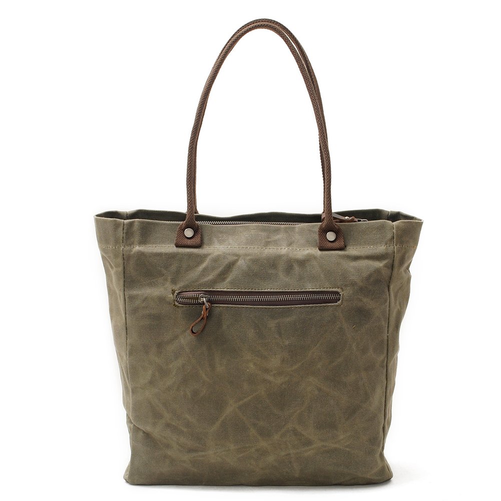 Durable Women's Waxed Canvas Tote Bag with Genuine Leather Trim - Waterproof Shoulder Purse for Work, Travel & Everyday Use - Fits 14