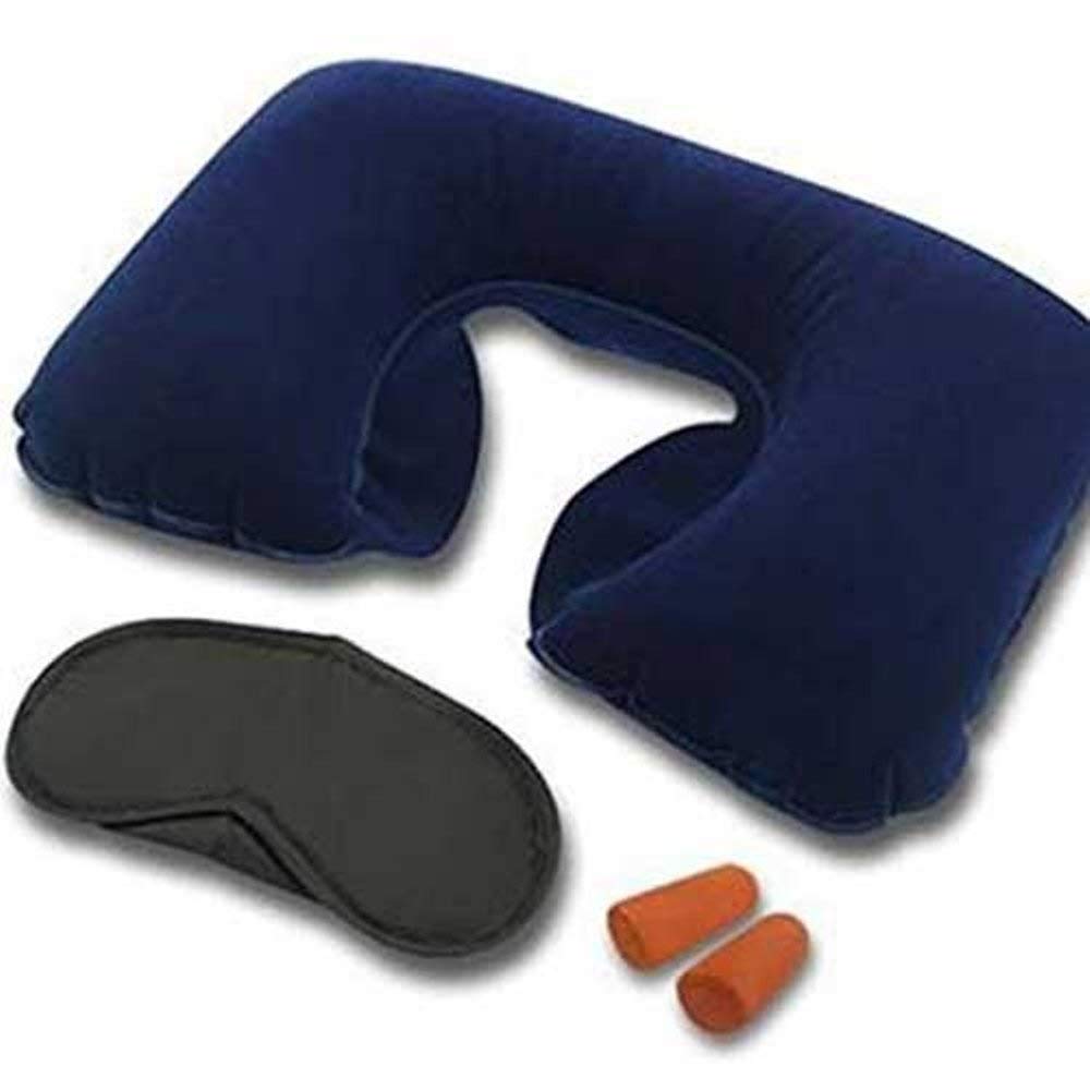 CLOMANA® Velvet Travel Pillow with Eye Mask & Earplugs - Soft Multicolor Neck Support for Airplane, Car, Office & Home Use - Comfortable Sleep Aid for Travelers & Tourists