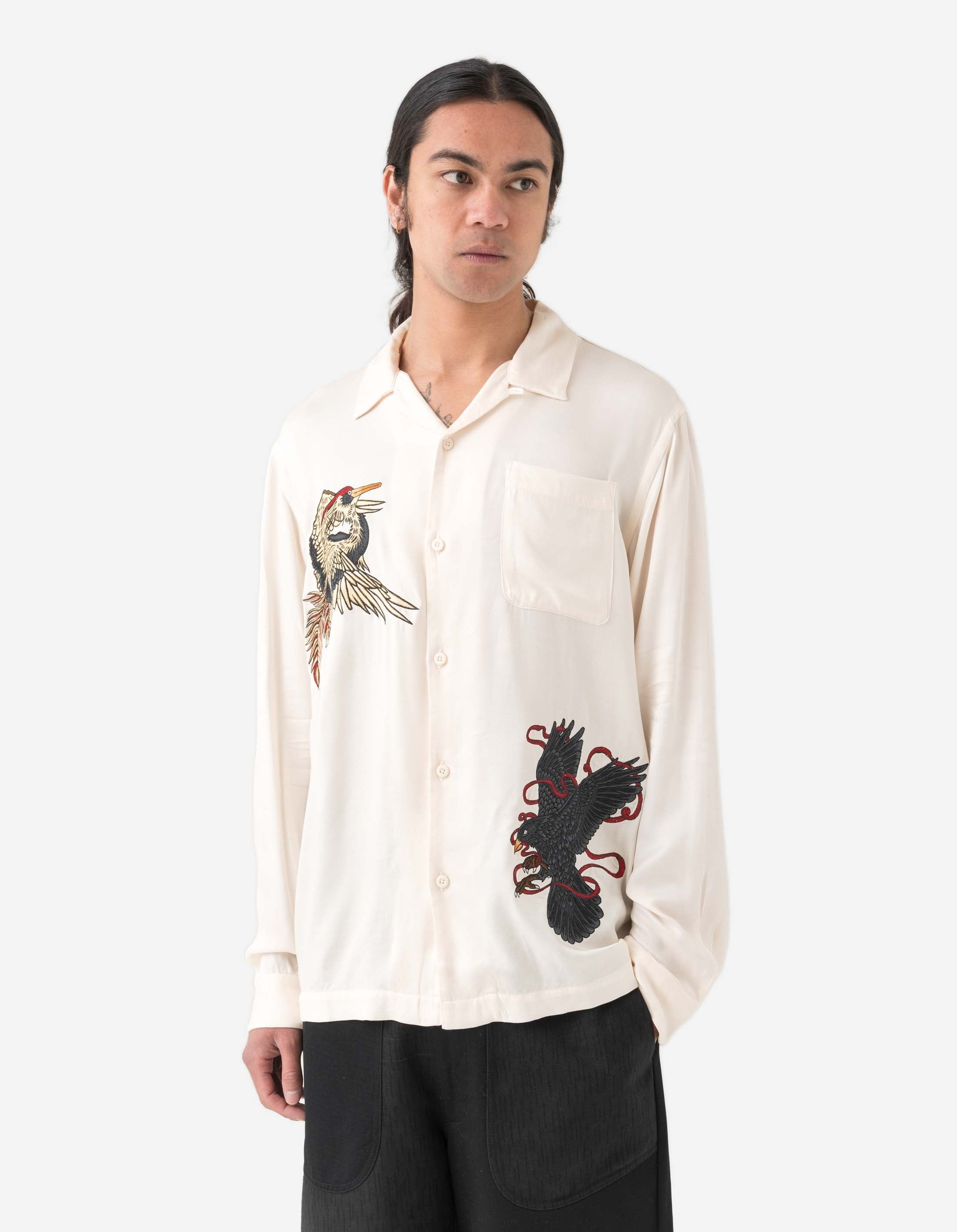 1494 Crow & Heron Camp Collar Shirt in Ecru - Stylish Casual Summer Shirt for Men, Perfect for Beach Outings, Picnics, and Outdoor Adventures