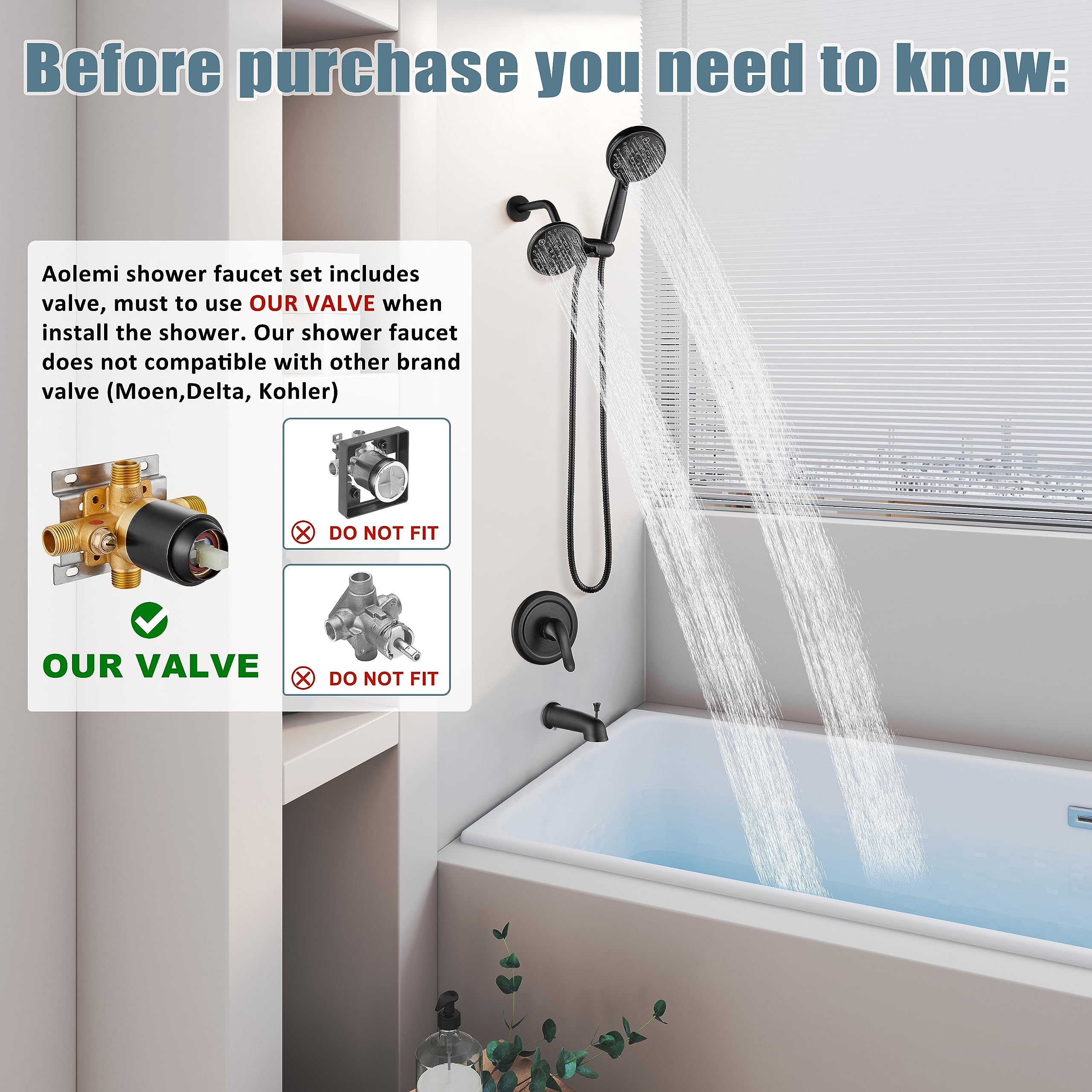 Aolemi Oil Rubbed Bronze Shower Faucet Set - 8-Setting Dual Shower Head & Handheld Spray System with Tub Spout, Rain Shower Head & Pressure Rough-in Valve | Perfect for Bathroom Renovation & Luxury Spa Experience