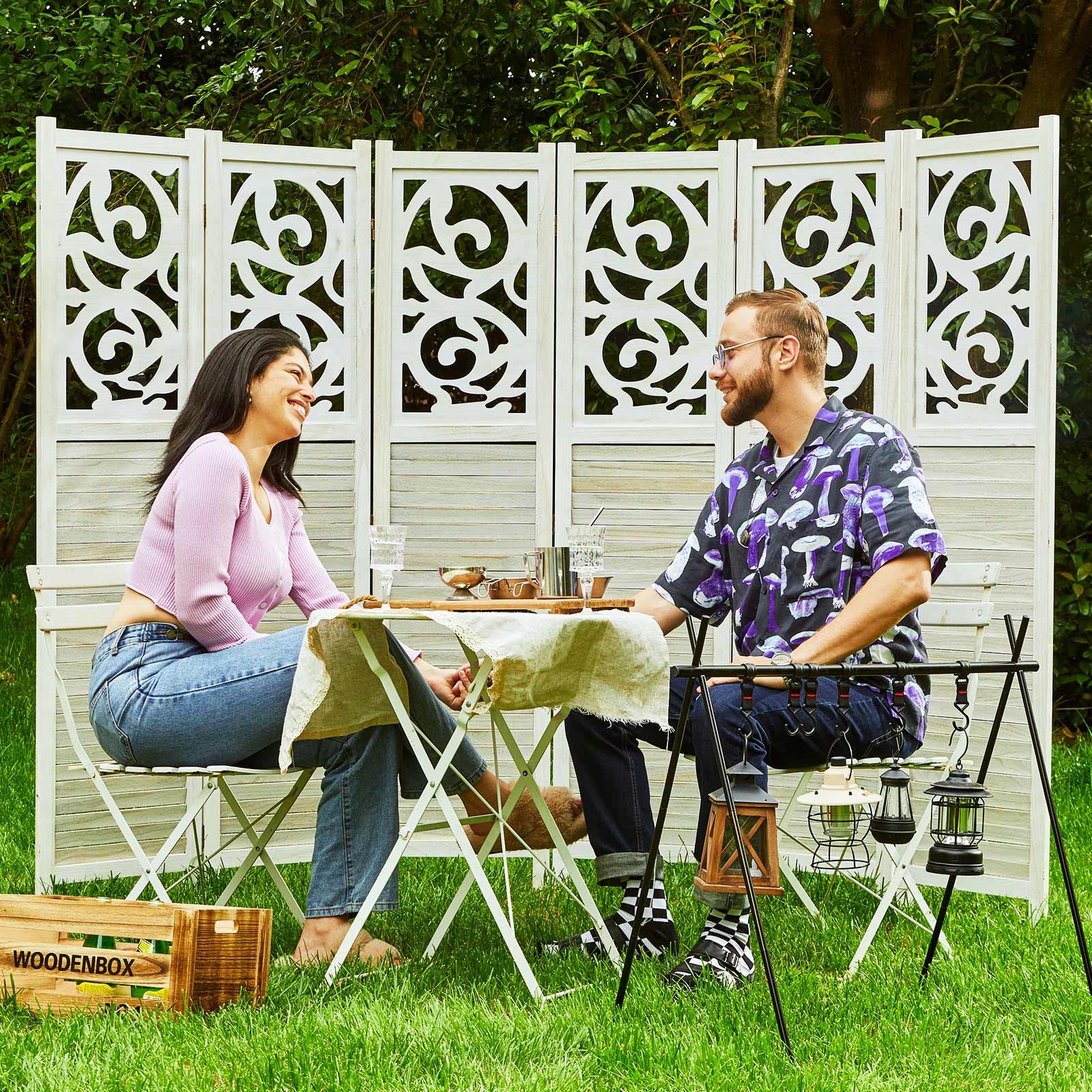 Wooden Room Divider Screen - 6 Panel Folding Partition for Home, Office, Garden & Terrace | 67x90 Inches Portable Wall Divider (White) | Perfect for Privacy, Space Separation & Decoration