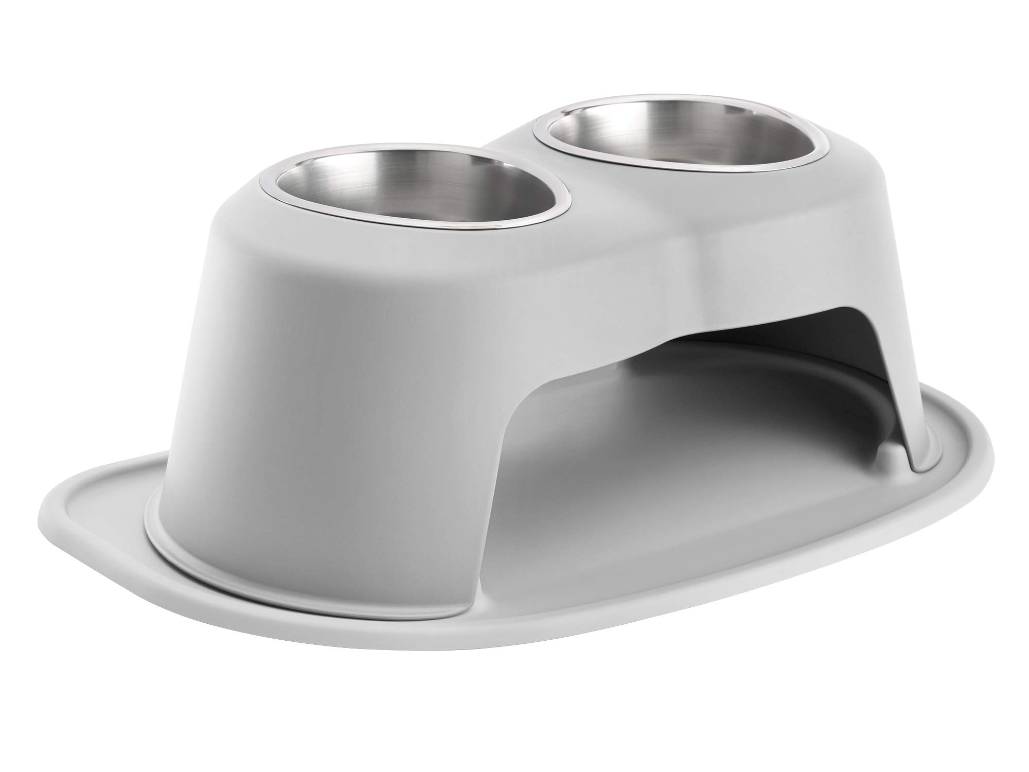 WeatherTech Double High Elevated Pet Feeding System - 8 Inch Raised Dog & Cat Bowls in Light Grey (DHC3208LGLG) - Perfect for Joint Health & Mess-Free Feeding