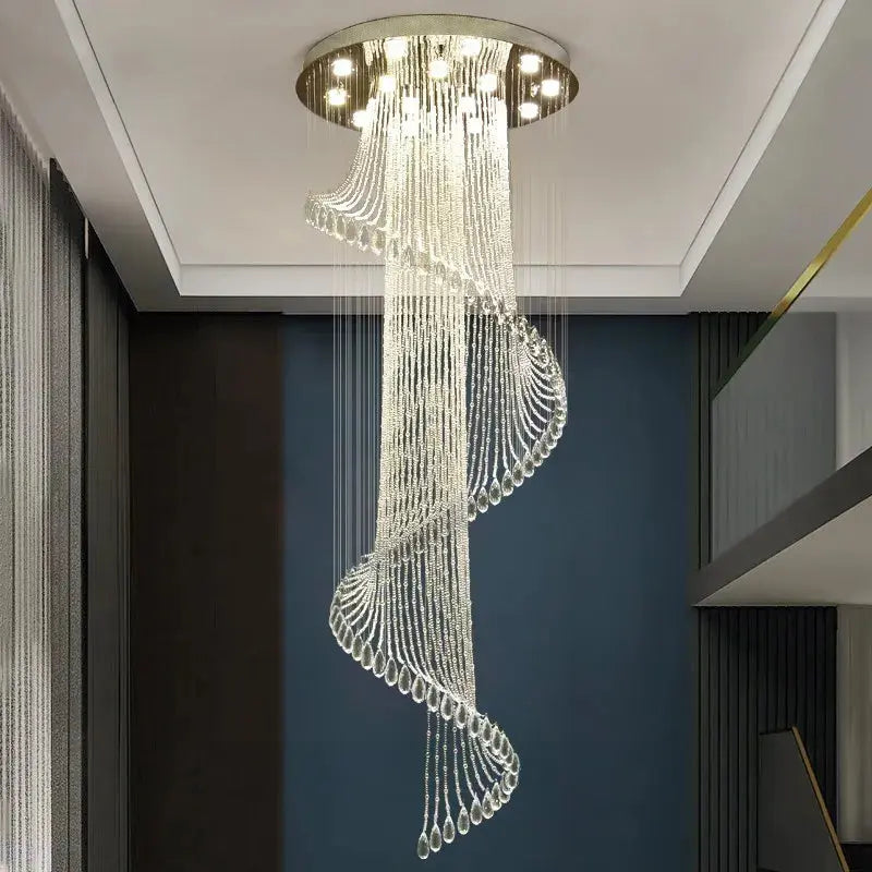 Modern Spiral Crystal Staircase Ceiling Chandelier - Elegant Lighting Fixture for Dining Room, Living Room & Entryway - Dimmable LED Chandelier for Home Decor & Wedding Venues