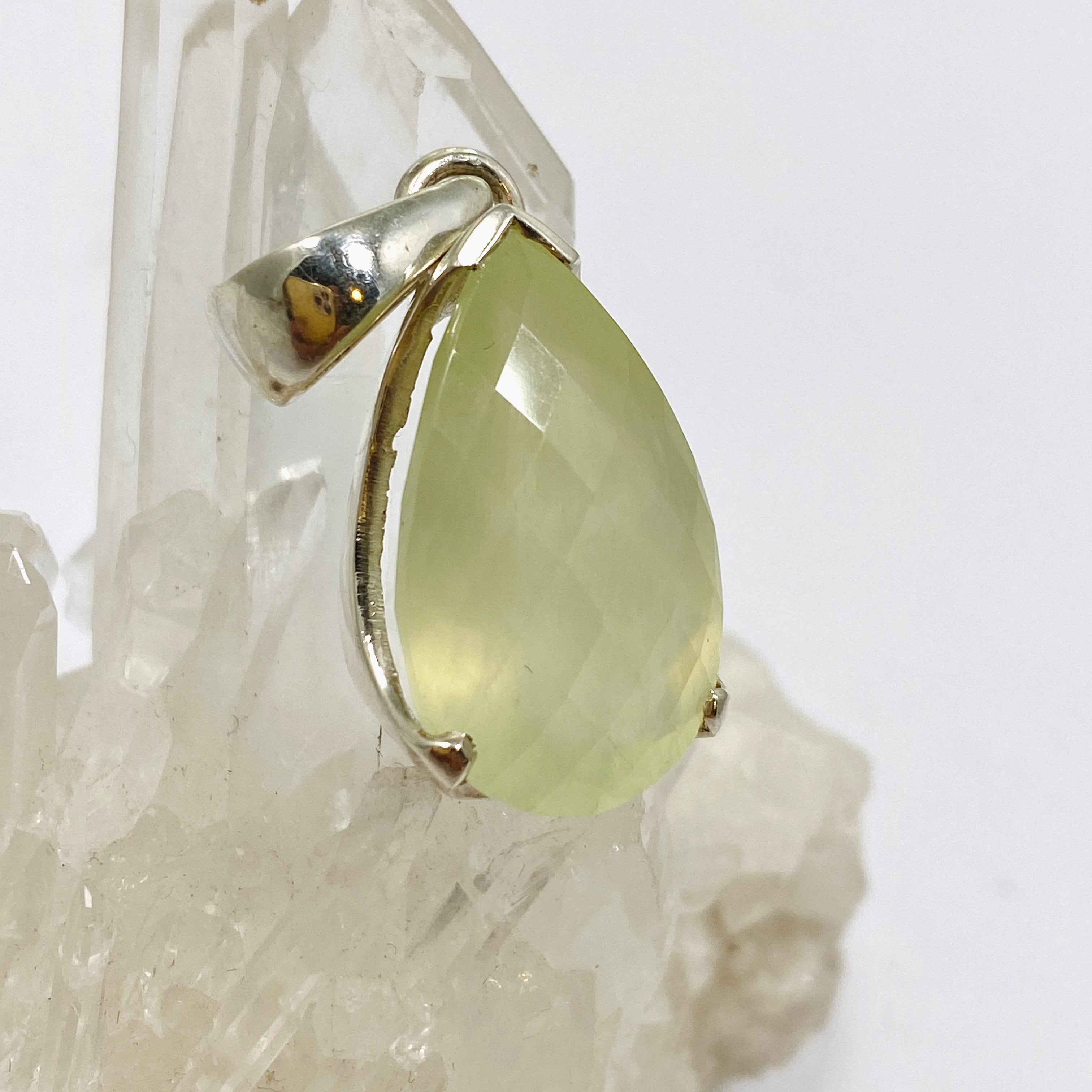Prehnite Teardrop Checkerboard Faceted Pendant Necklace - Natural Gemstone Jewelry for Women - Perfect for Boho Style, Meditation & Spiritual Healing