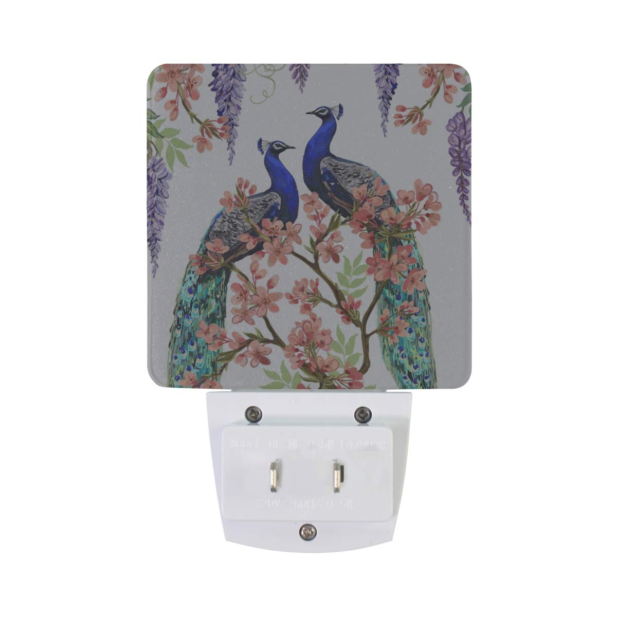 Vikko 2 Pack LED Floral Wisteria Cherry Blossom Night Light with Peacock Design - Dusk to Dawn Sensor Plug-in Nightlight for Bedroom, Living Room, Hallway - Perfect for Kids & Adults Home Decor (Ideal for Nursery, Bathroom, Staircase Safety Lighting)