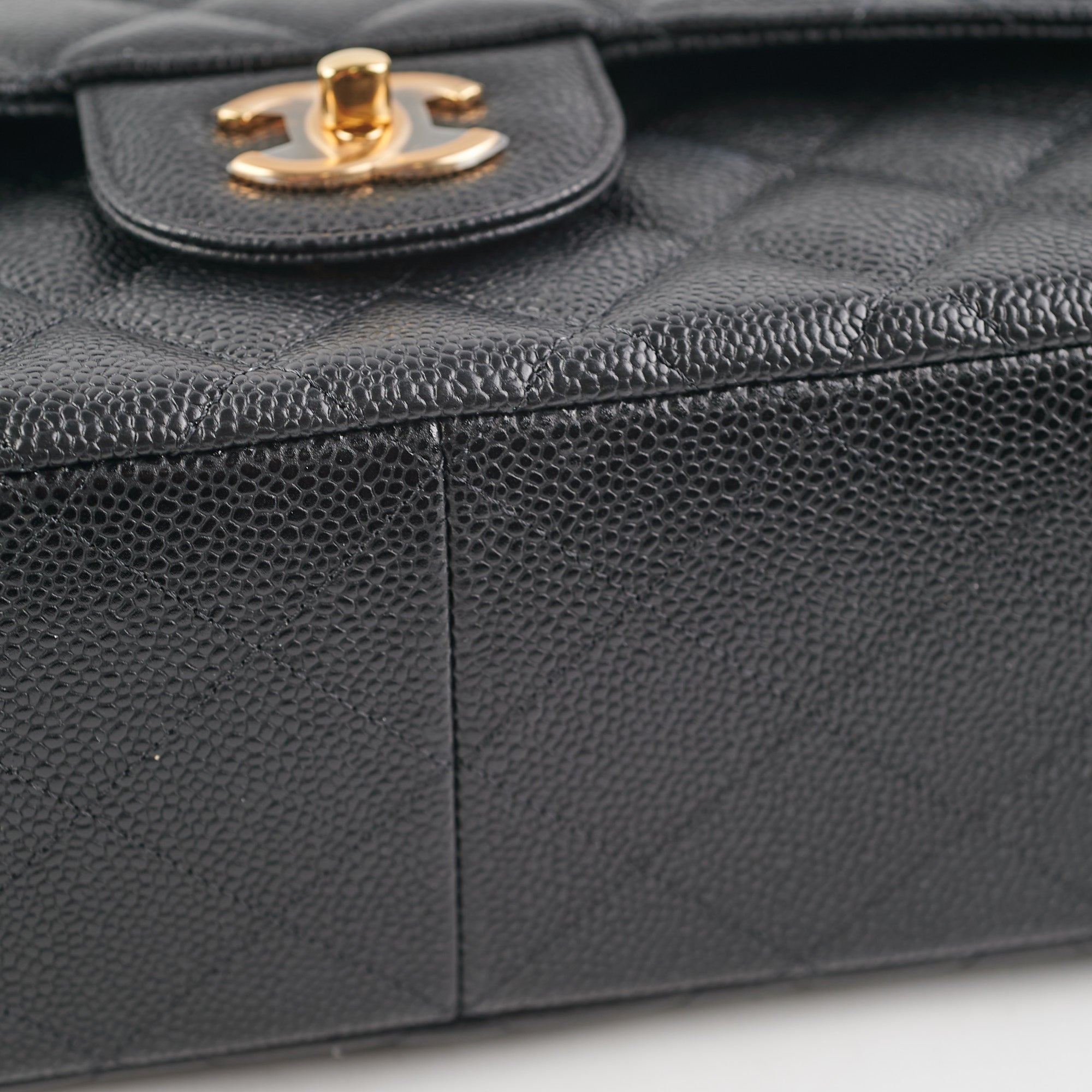 Authentic Chanel Quilted Jumbo Flap Bag in Black Caviar Leather with Gold Hardware - Perfect for Luxury Fashion & Special Occasions
