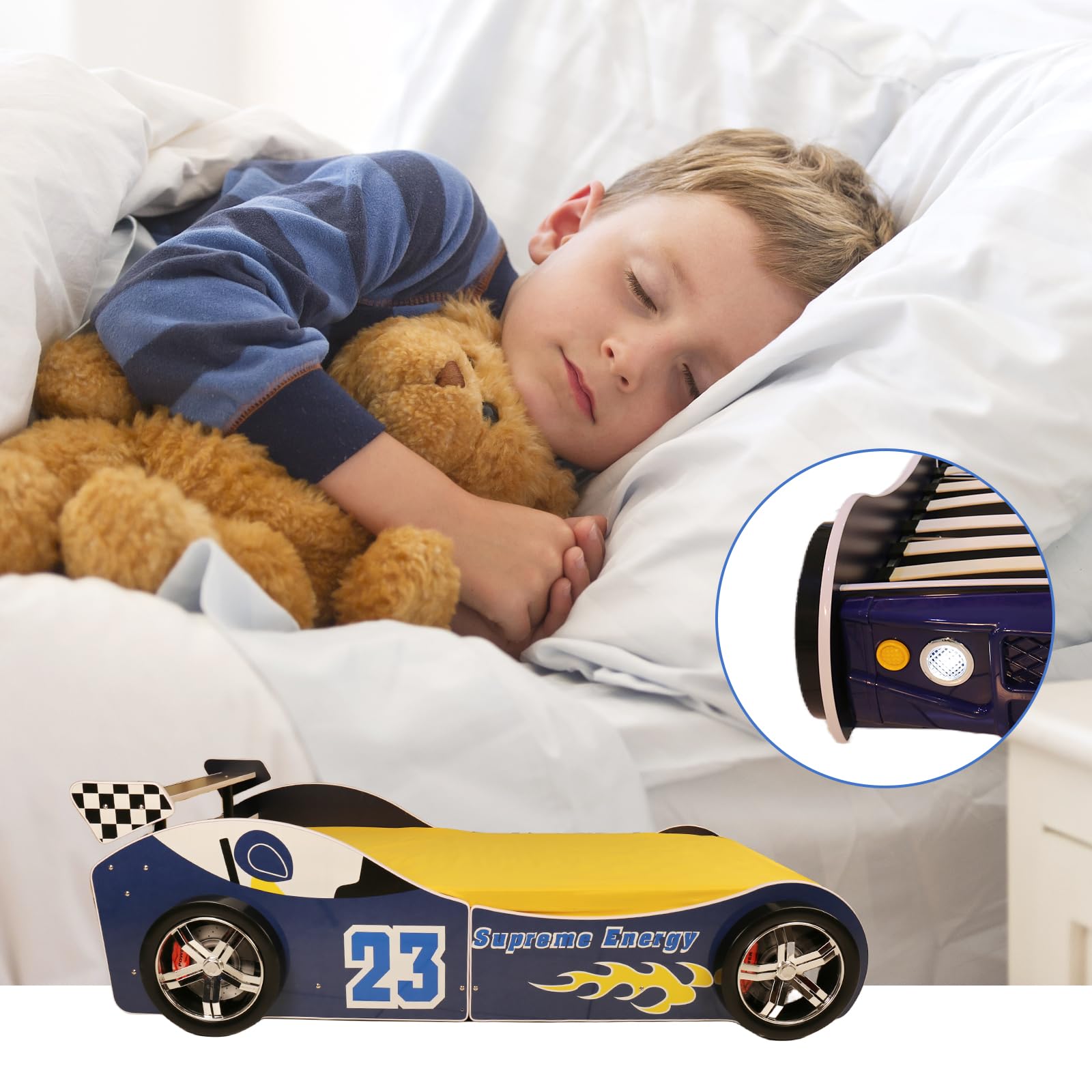 **Kids Twin Bed Frame with Wood Slat Support - Car Design Platform Bed with Headboard for Toddlers & Children | Fits Standard Twin Mattress (Mattress Not Included) | Perfect for Bedrooms, Playrooms & Themed Decor**