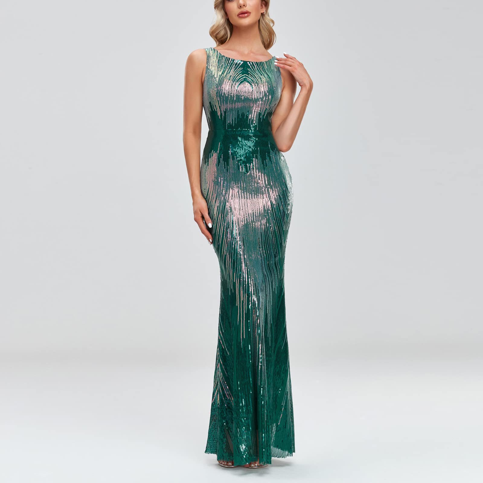 Sparkly Sequin Mermaid Prom Dress for Women - Elegant Sexy Sleeveless Evening Gown for Party, Club & Cocktail Events | Formal Bodycon Maxi Dress for Prom, Homecoming & Special Occasions