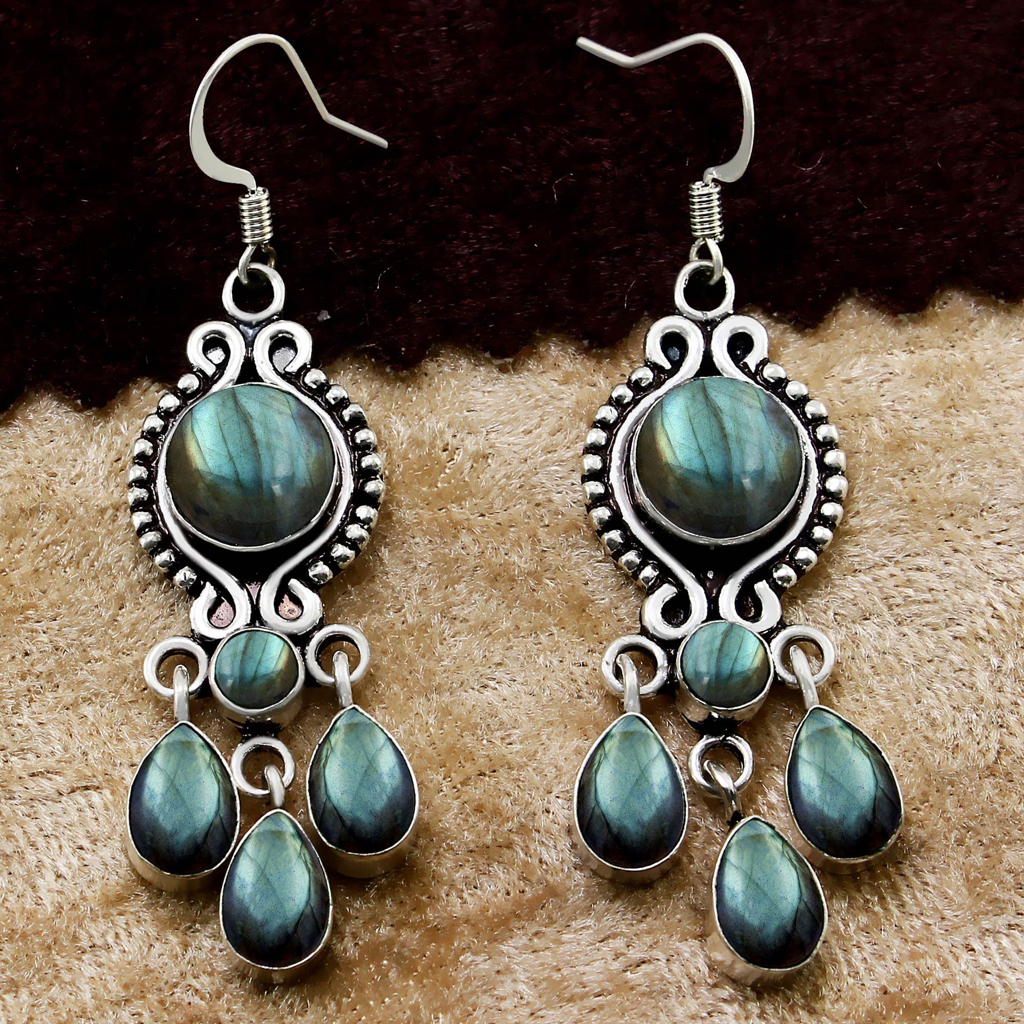 13.65ct Natural Round Gemstone Earrings for Women - Handmade Boho Dangle Jewelry for Gifts | Wedding & Party Wear