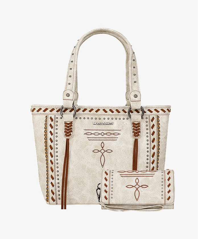 Montana West Diamond Cross Stitch Concealed Carry Tote Bag for Women - Stylish CCW Purse with Hidden Gun Pocket for Everyday Carry & Self Defense
