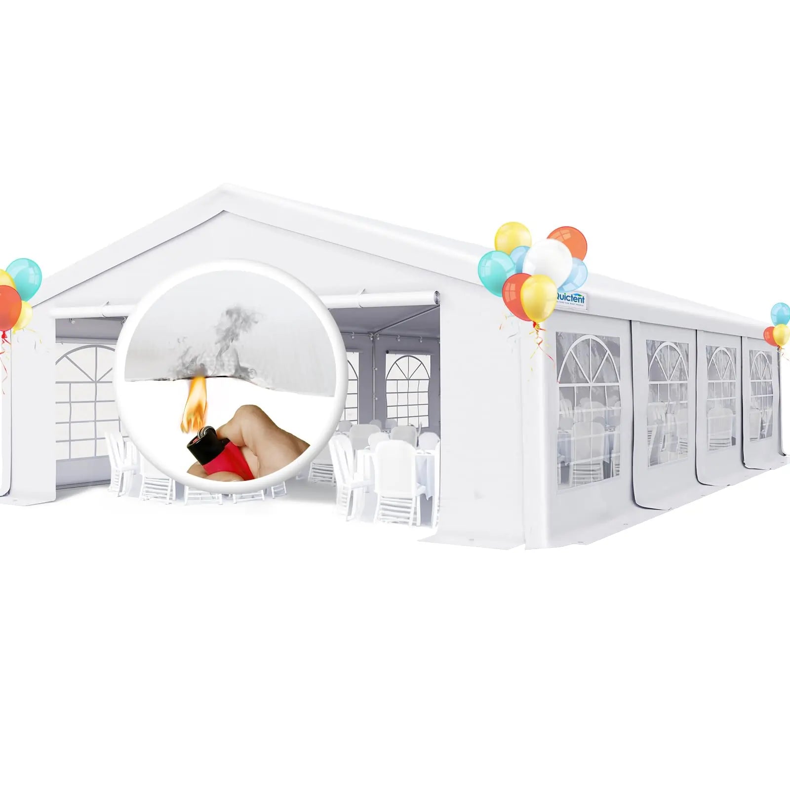 Quictent Fire Resistant White Party Tent - 10x20 FT Waterproof Outdoor Canopy for Weddings, Events & Backyard Gatherings