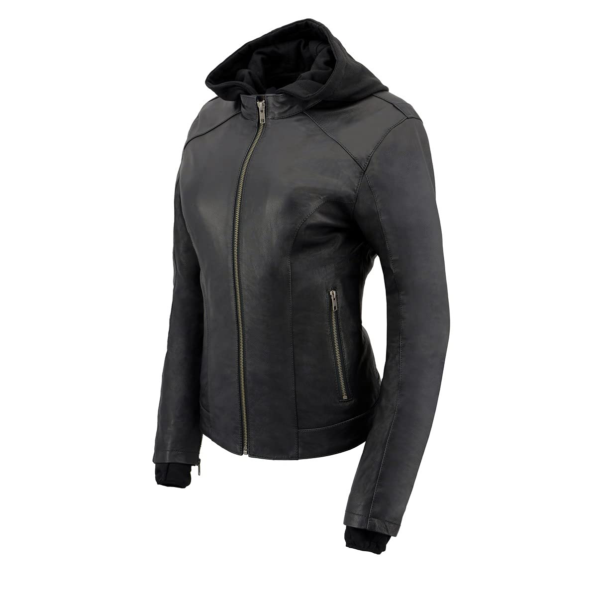 Milwaukee Leather MLL2545 Women's Lightweight Black Leather Jacket with Removable Hood - Stylish Outerwear for Motorcycle Riding, Casual Wear & Outdoor Adventures