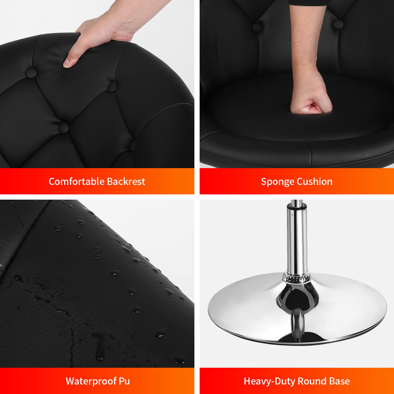 Modern Adjustable Swivel Makeup Chair - PU Leather Vanity Stool with Round Back, Height Adjustable for Living Room, Bedroom & Dressing Room - Grey Accent Chair for Makeup Table, Small Desk & Beauty Salon