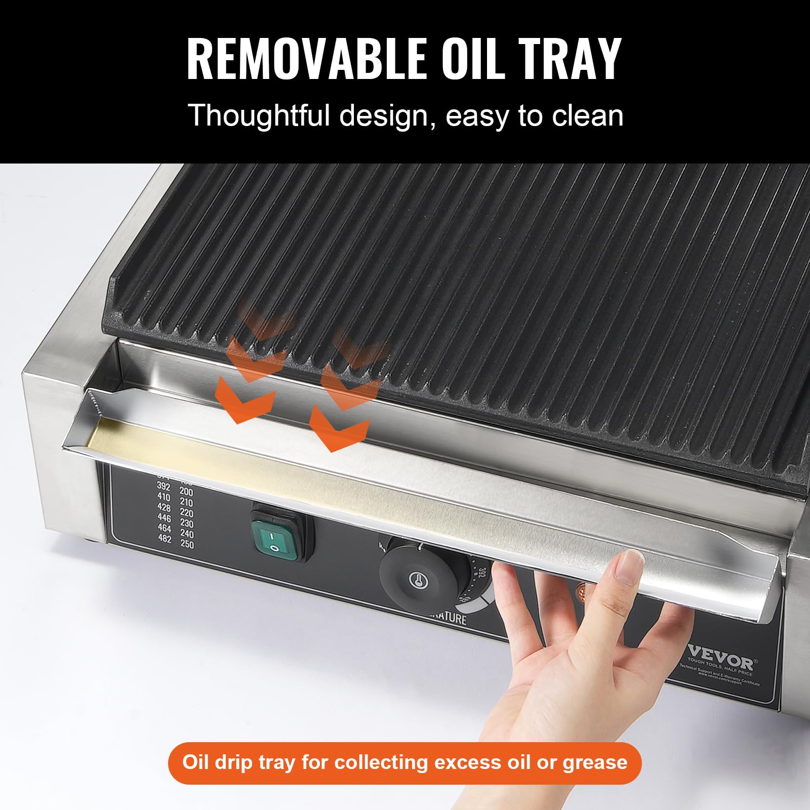 VEVOR 1800W Electric Panini Press Grill with Temperature Control, 14