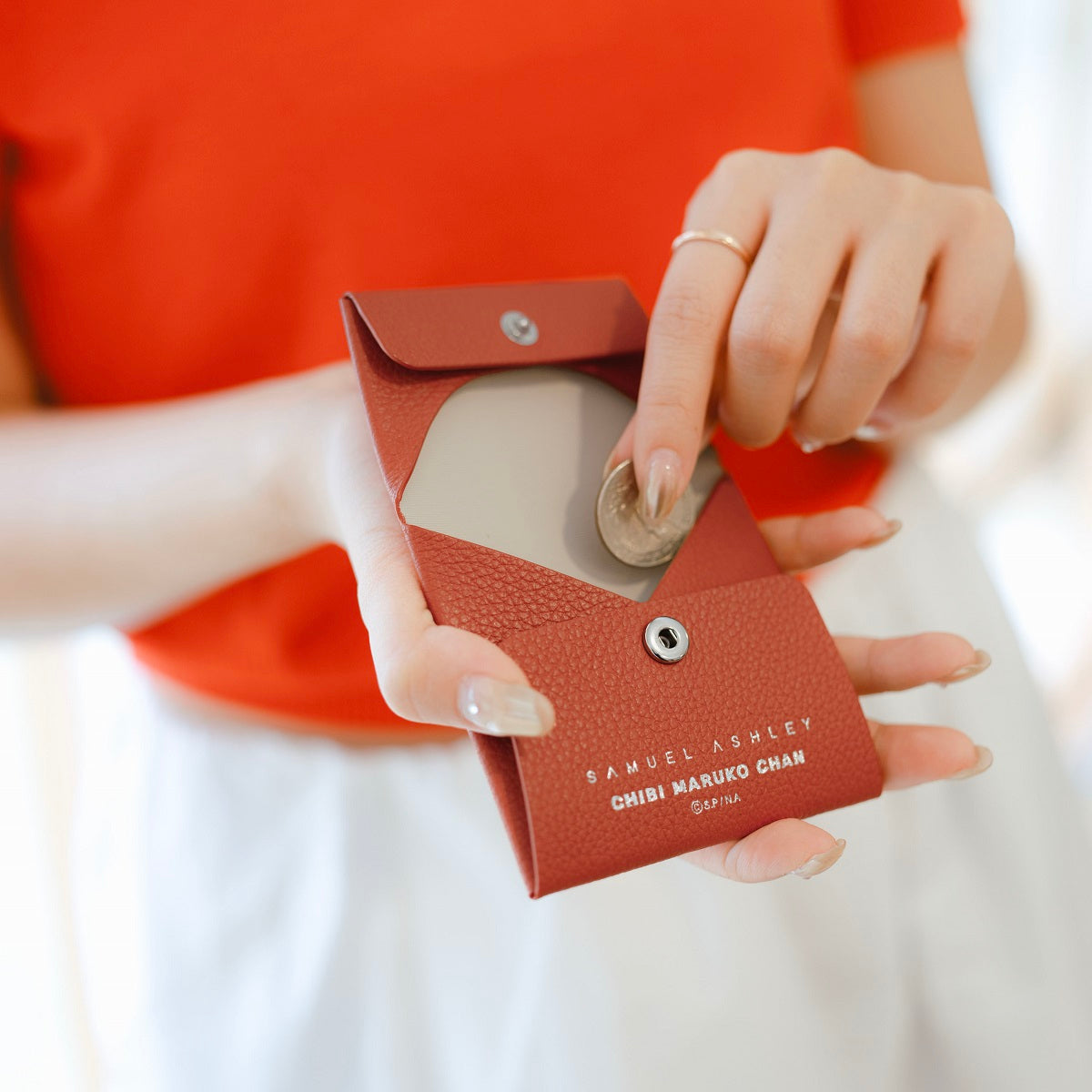 Samuel Ashley x Chibi Maruko Chan Genuine Leather Coin Purse - Stylish Wallet for Women, Girls & Anime Fans - Perfect for Collecting Coins, Tokens & Small Treasures