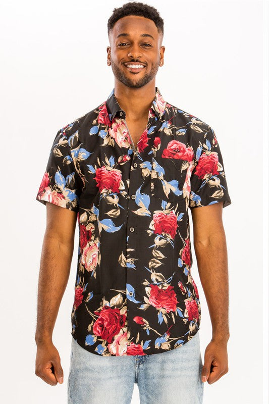 Hawaiian Shirt for Men & Women - Tropical Floral Print Short Sleeve Button Up Shirt | Beach Vacation, Luau Party, Summer Casual Wear