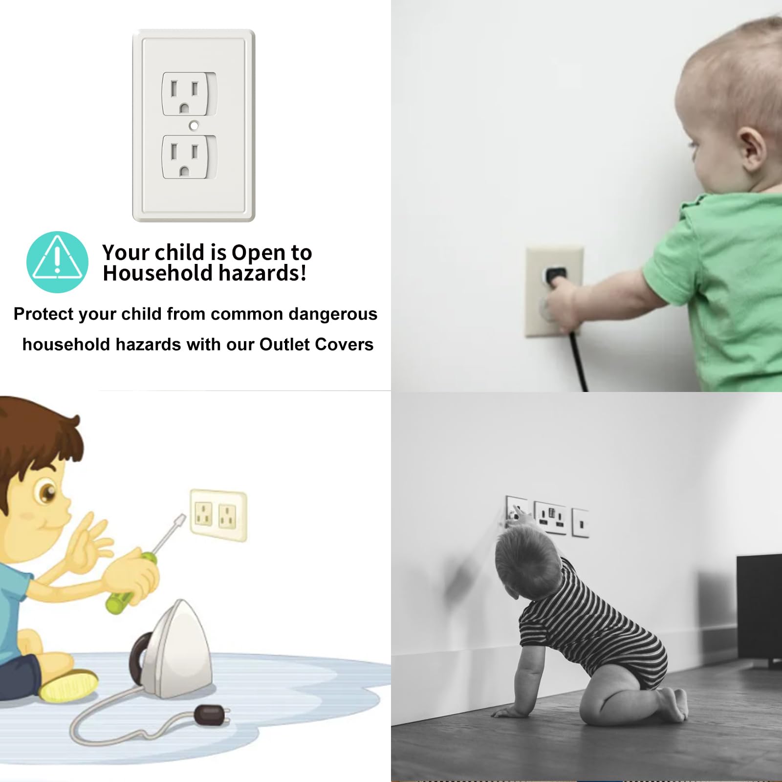 2 Pack Self-Closing Baby Proof Outlet Covers - White Safety Plugs for Center Screw Electrical Outlets | Childproof Home Protection for Nursery, Living Room & Kitchen
