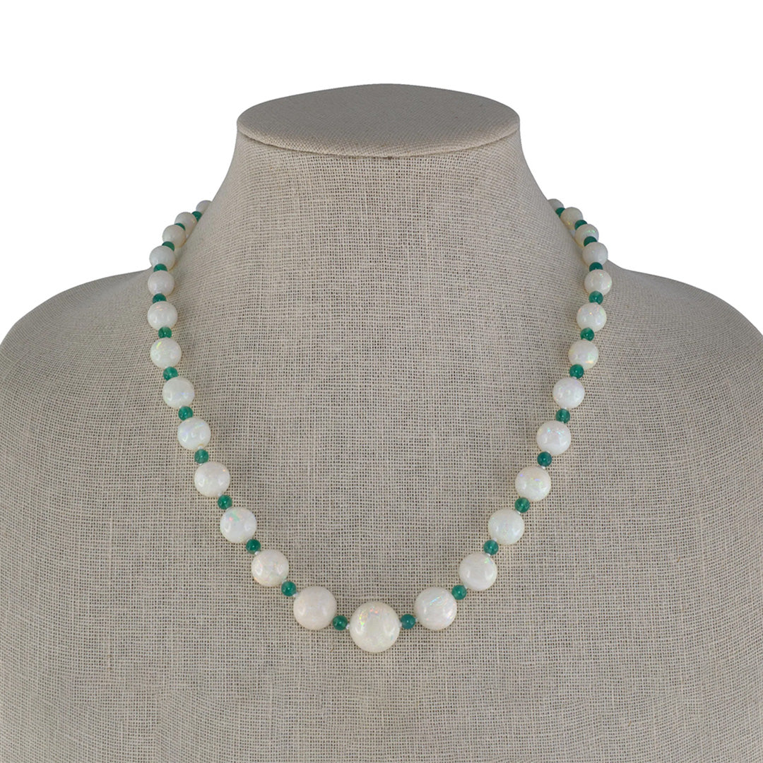 Opal & Green Onyx Graduated Bead Necklace - Elegant Handmade Jewelry for Women, Perfect for Weddings, Parties & Special Occasions