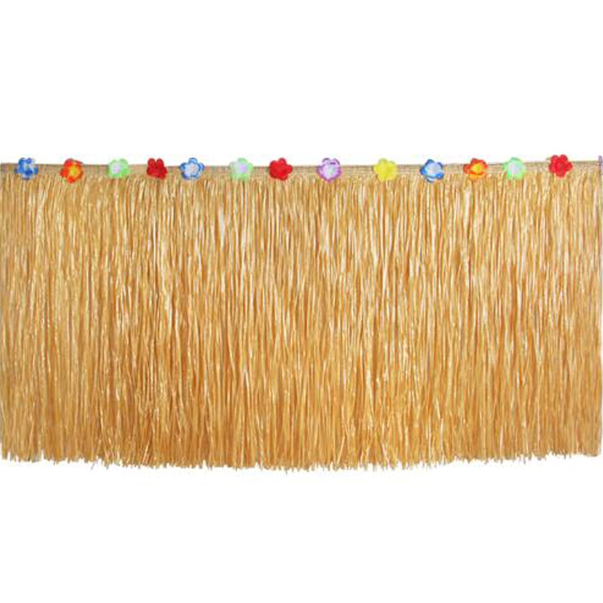 Hawaiian Grass Table Skirt 9ft - Tropical Luau Party Decor with Hibiscus Flowers for Island Theme Party, Army Green - Perfect for Hawaiian Luau, Beach Weddings & Summer Backyard Decorations