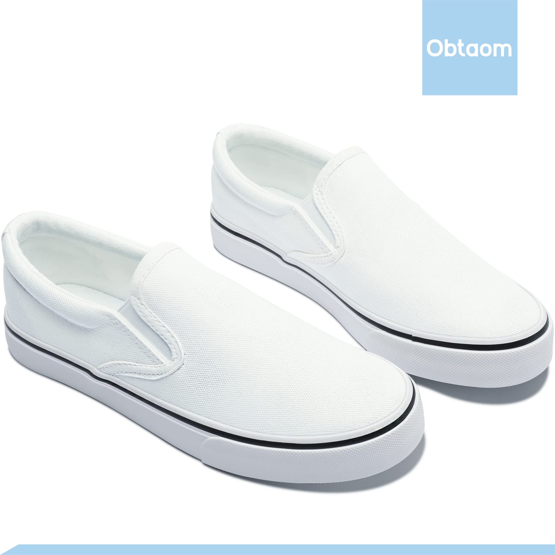 Obtaom Women's White Sneakers & Black Slip-On Shoes - Low Top Canvas Loafers for Women | Casual Walking, Work & Everyday Comfort