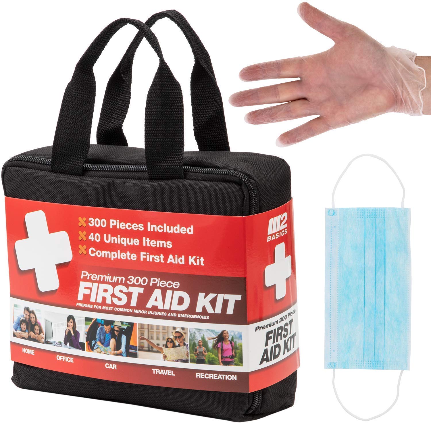 M2 BASICS First Aid Kit Bundle - 3 Pack (2) 350 Piece + (1) 300 Piece Emergency Medical Supplies for Home, Car, Camping & Workplace Safety