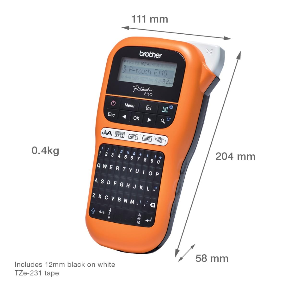 Brother PT-E110 Label Maker - Portable Handheld P-Touch Electrician Label Printer with QWERTY Keyboard | 12mm Tape Capacity | Includes White Tape with Black Text | Perfect for Electrical Wiring, Office Organization & Home Labeling Needs
