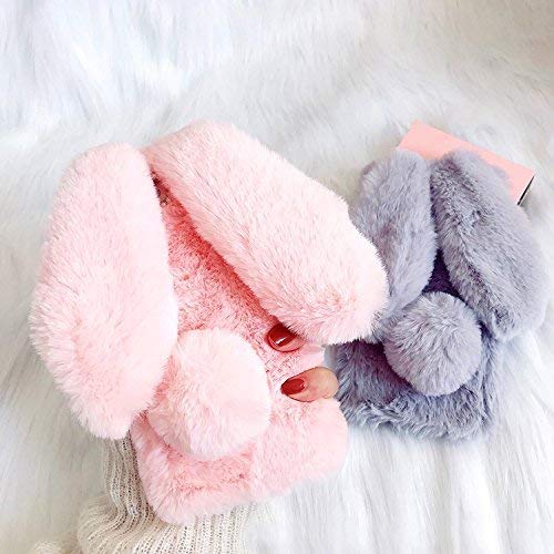 Premium Bling Diamond Soft Fluffy Rabbit Fur Case for iPhone 11 Pro Max (6.5 inch) - Winter Warm Plush Protective Cover with Crystal Bowknot | Stylish & Cozy Phone Case for Women, Girls | Perfect for Winter Fashion, Gift Giving & Everyday Protection (Light Grey)