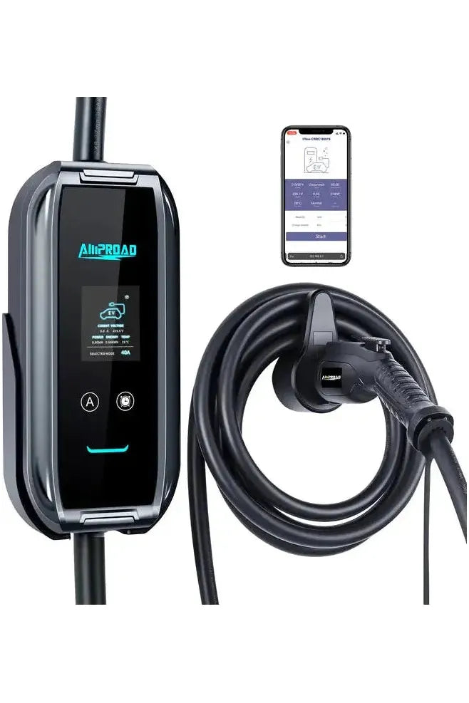 AMPROAD iFlow P9 Level 2 EV Charger - 10A/16A/24A/32A/40A Adjustable Current - NEMA 14-50 Plug - Portable Electric Vehicle Charging Station for Home & Travel Use