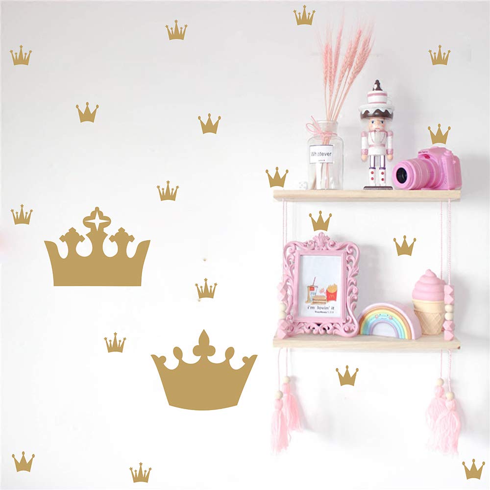 Metallic Vinyl Princess Crown Peel & Stick Wall Decals for Girls' Bedroom & Nursery - Self-Adhesive Wall Stickers for Kids Room Decor, Birthday Party & Princess Theme Decorations