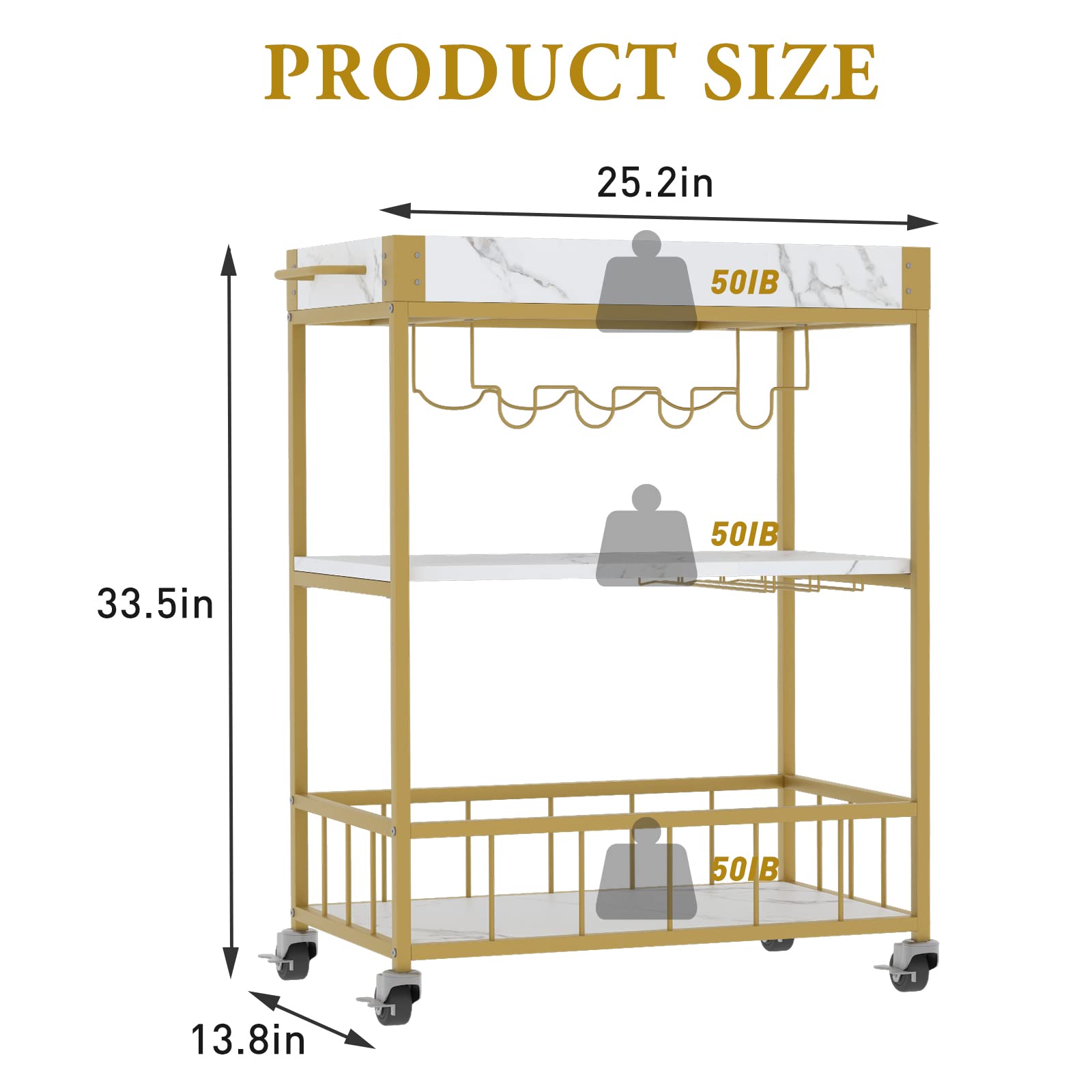 Gold Bar Cart with Wheels - 34