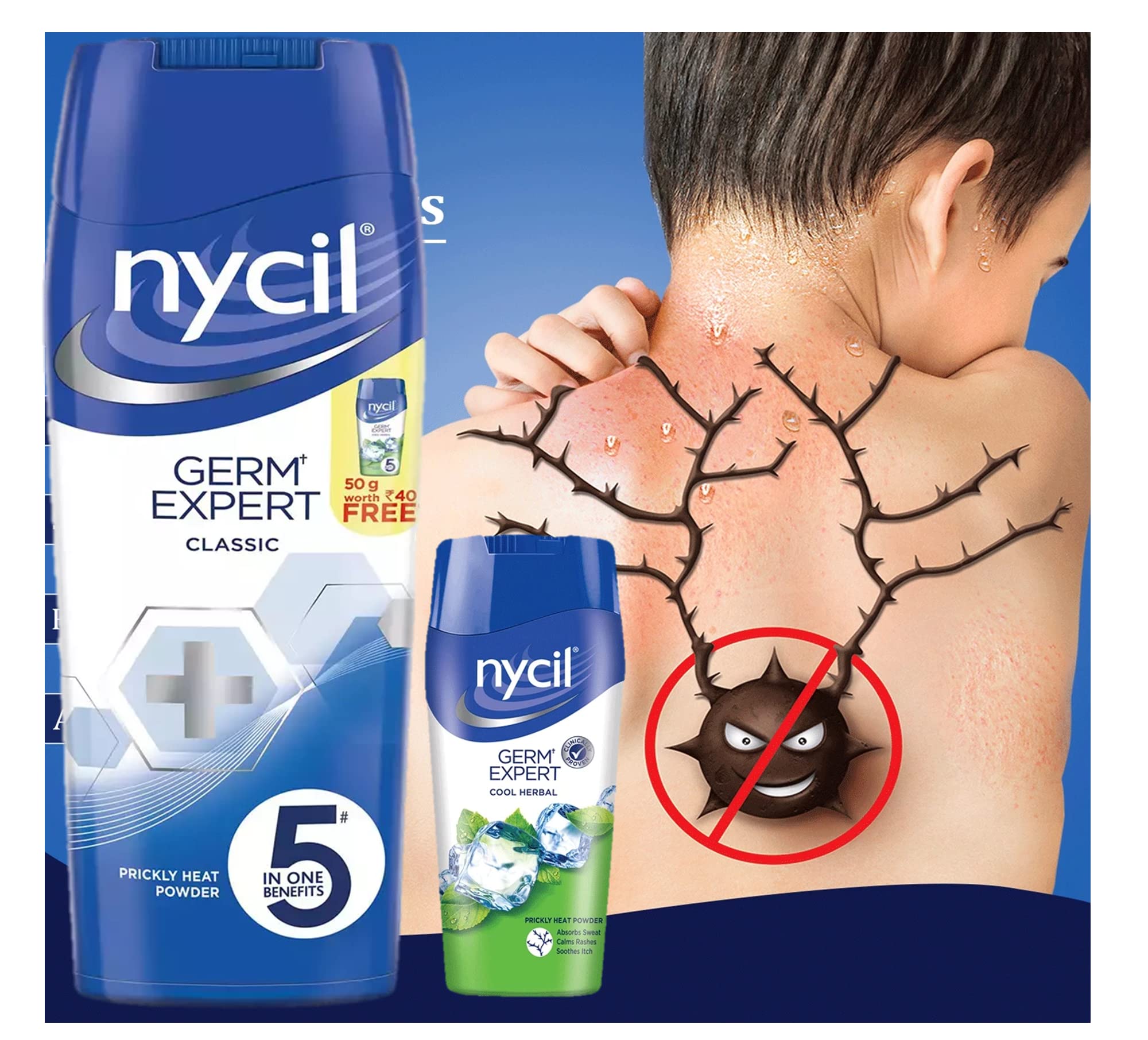 Nycil Cool Herbal Powder | Germ Expert Talcum | 150g + 50g Free | Anti-Bacterial & Odor Control | Perfect for Gym Bags, Baby Care & Summer Comfort