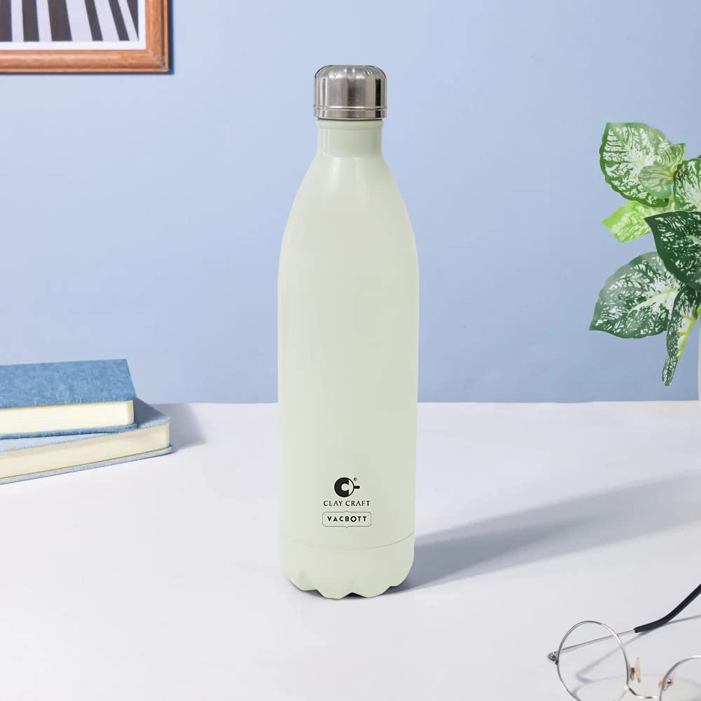 Clay Craft Vacuum Insulated Bottle 500ml - 24 Hours Hot & Cold Water Bottle, Double Walled Stainless Steel, Leak Proof, Perfect for Office, Gym, Home & Kitchen Use (Leafy Green)