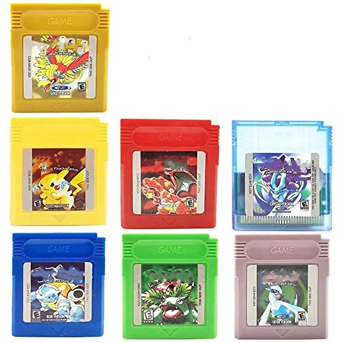 **2023 Enhanced Gameboy Color Games Cartridge Collection 7-Pack (Green, Blue, Red, Yellow, Gold, Crystal, Silver) – Compatible with Nintendo GBC USA Version – Perfect for Retro Gaming & Collectors**