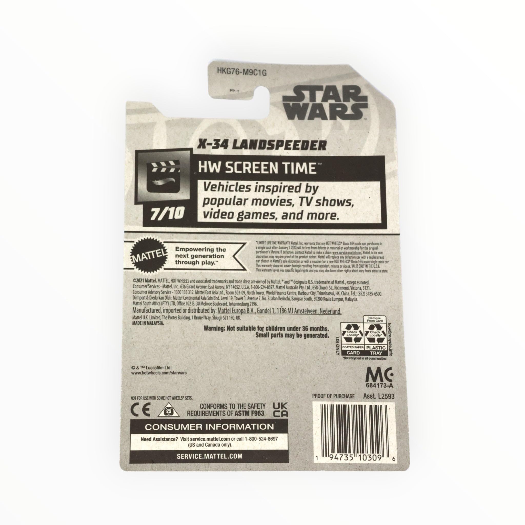 Hot Wheels X-34 Landspeeder Star Wars Die-Cast Car - HW Screen Time Series 7/10 - Collectible Toy for Kids & Adults - Perfect for Display, Play & Star Wars Fans Collection